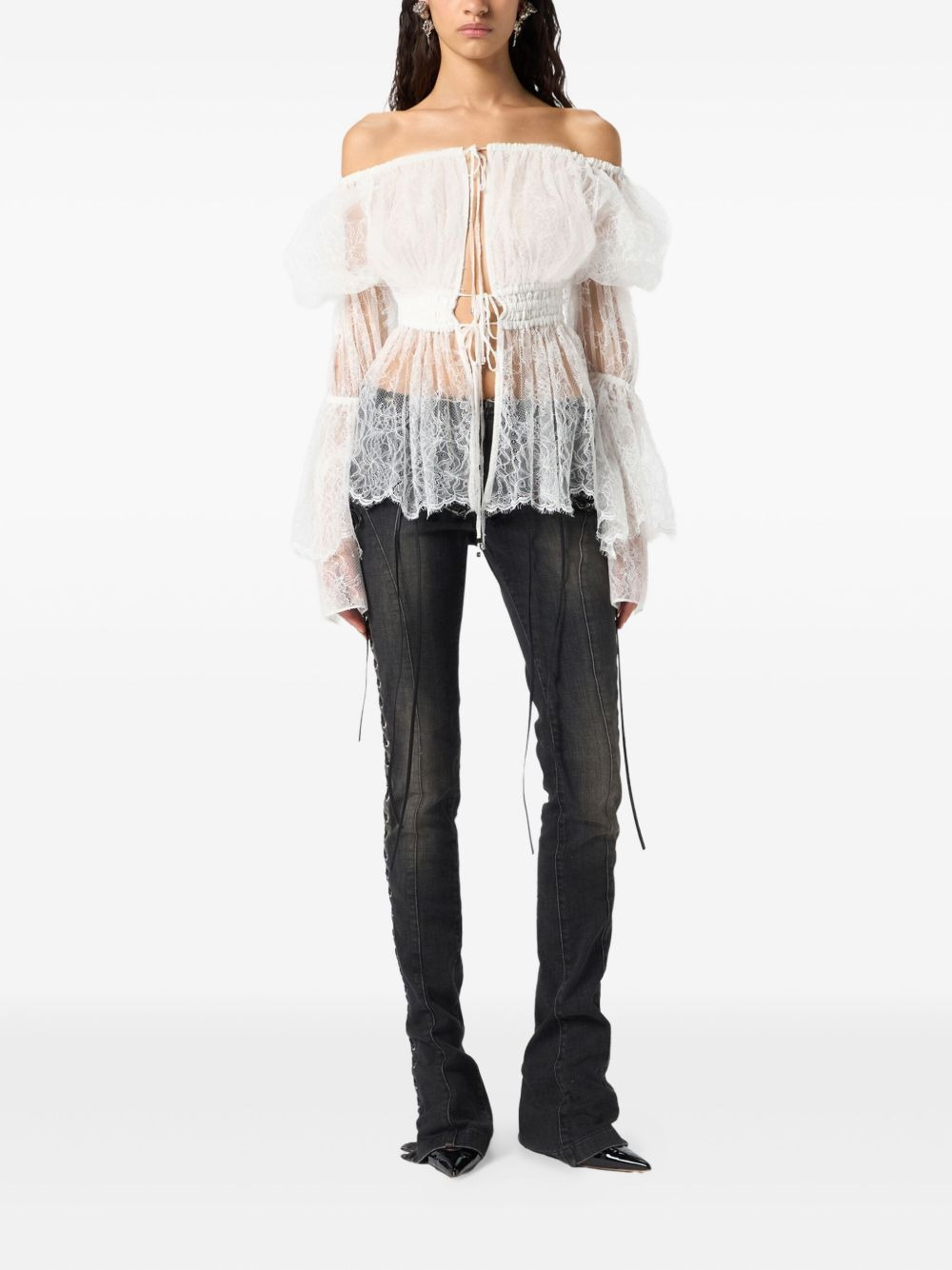 lace-up detail jeans - 2