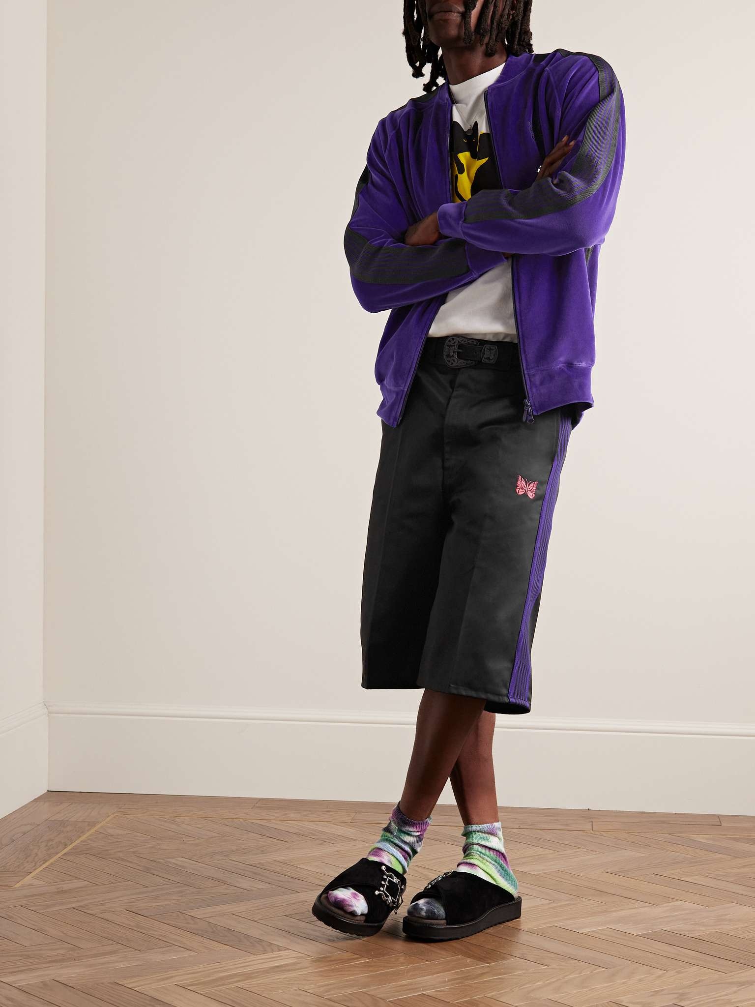 Webbing-Trimmed Logo-Embroidered Cotton-Blend Velvet Track Jacket - 2