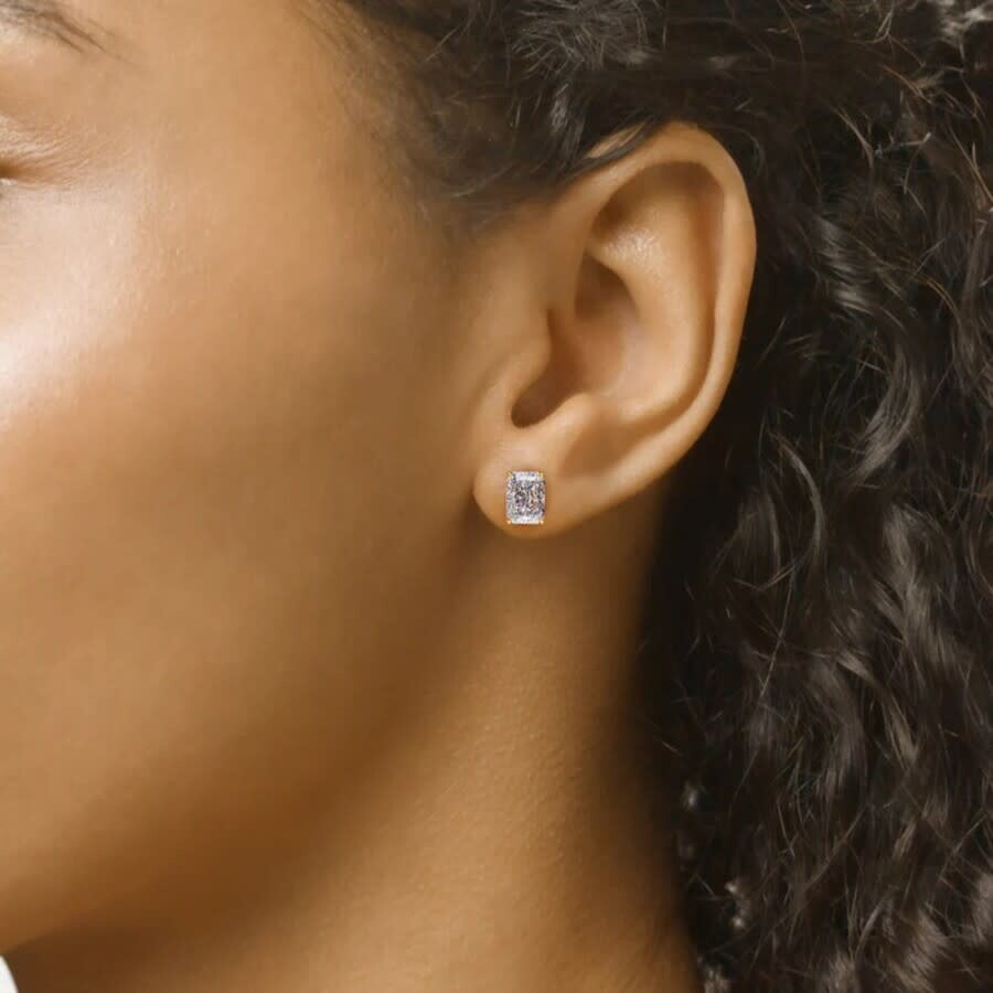 Tresorra - Tresorra 14K Yellow Gold 4 ctw Radiant Cut Lab-Grown Diamond IGI Certified Stud Earrings - 3