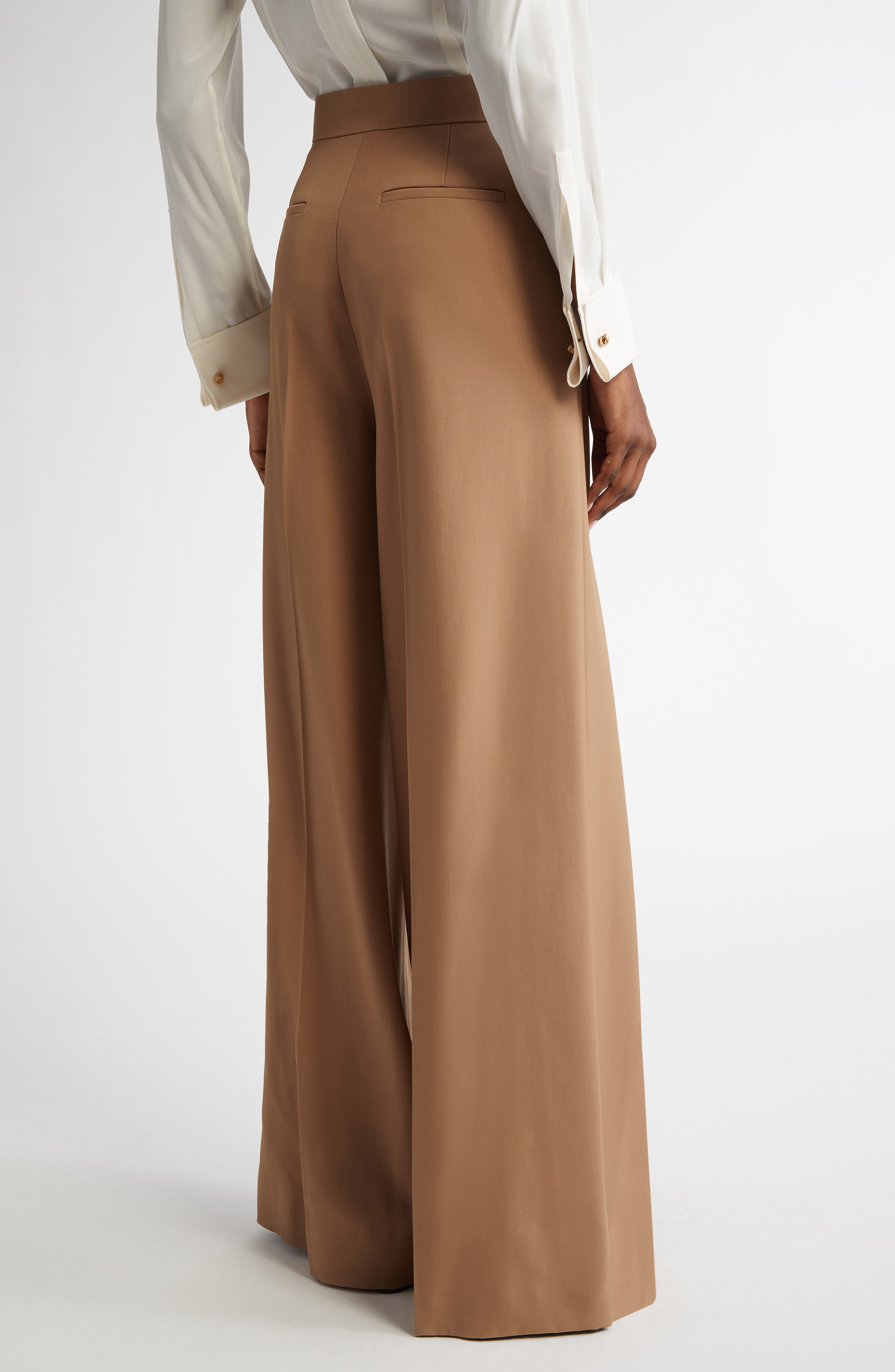 Max Mara Ninfa Virgin Wool Ultra Wide Leg Pants in Camel at Nordstrom - 3