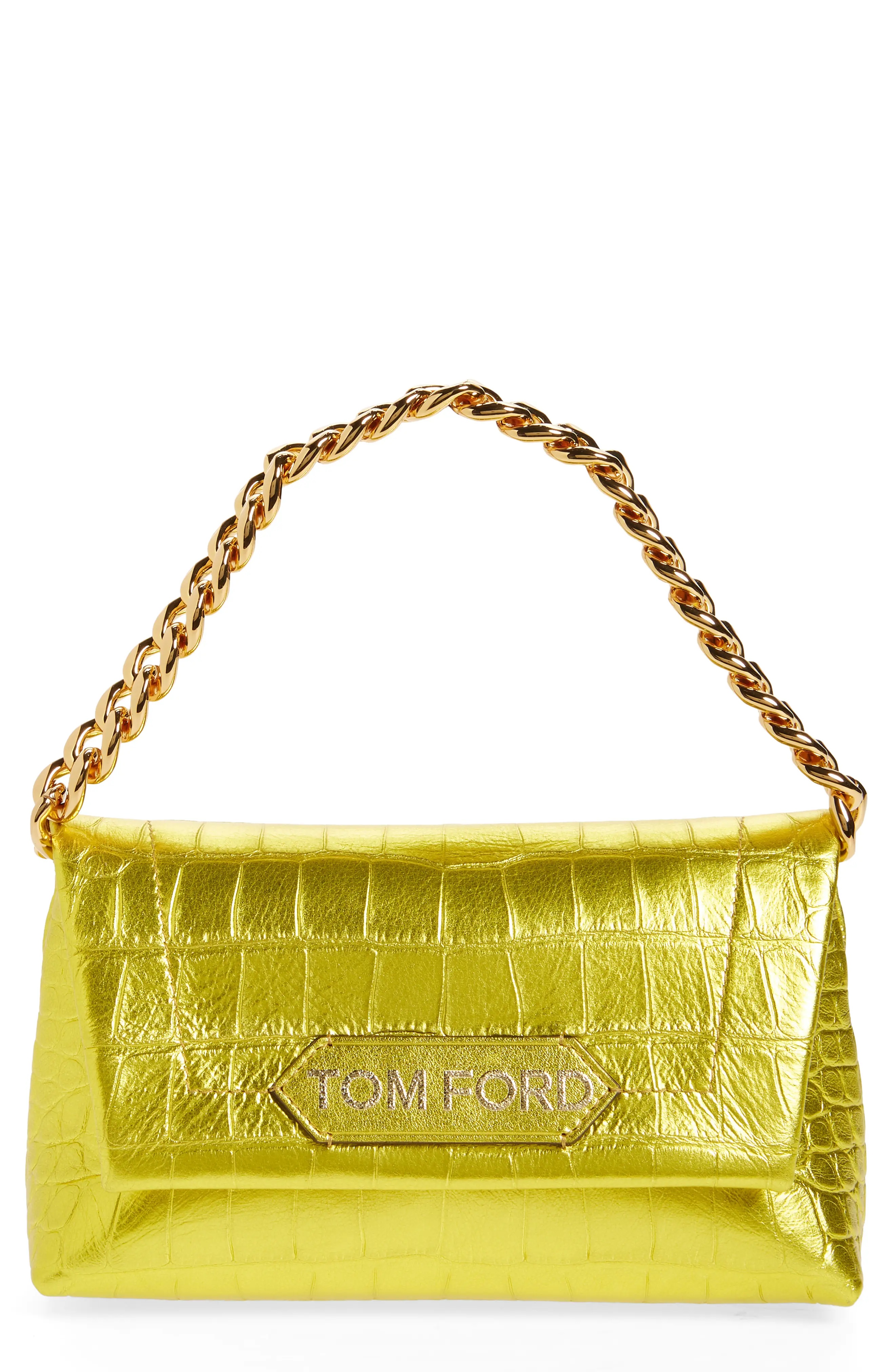 Mini Metallic Croc Embossed Leather Shoulder Bag - 1