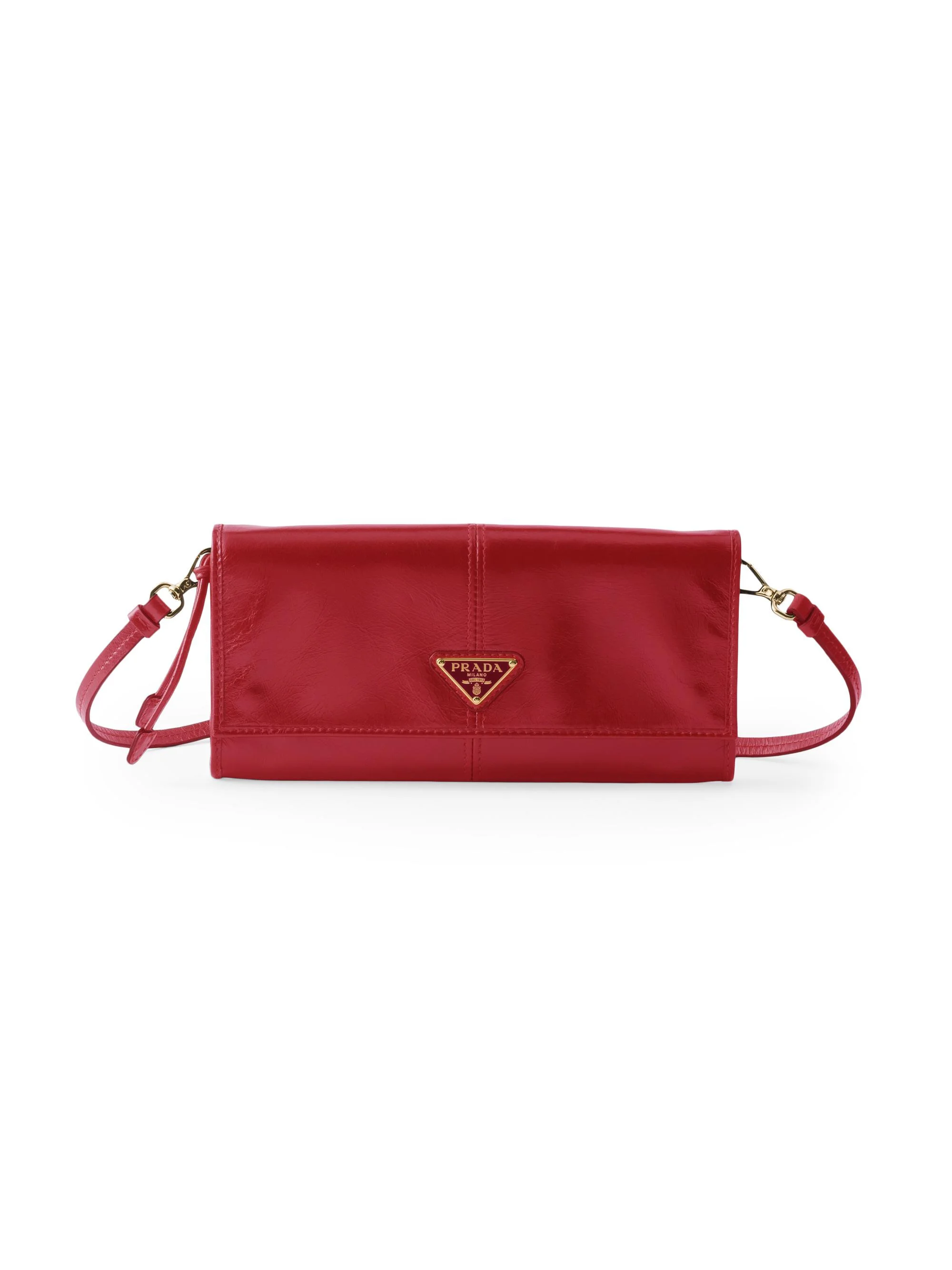 Women's Leather Wallet with Shoulder Strap - Red - 1