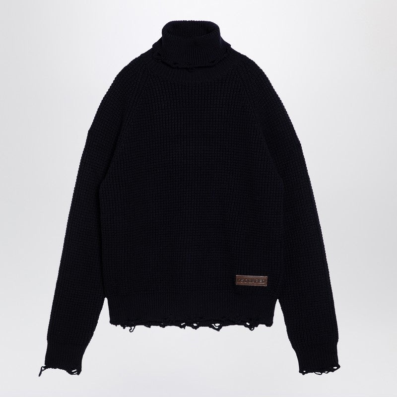 NAVY BLUE TURTLENECK SWEATER IN WOOL - 1