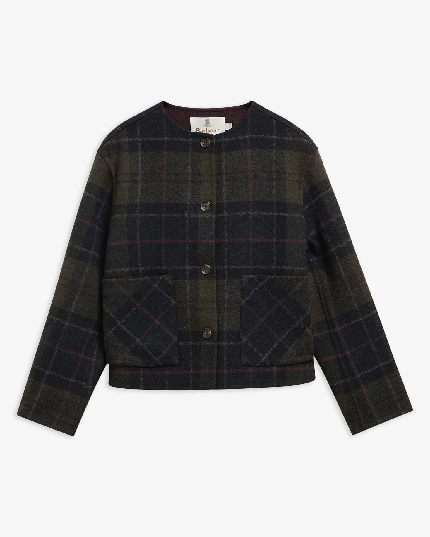 Marlow Tartan Wool Collarless Jacket - 1