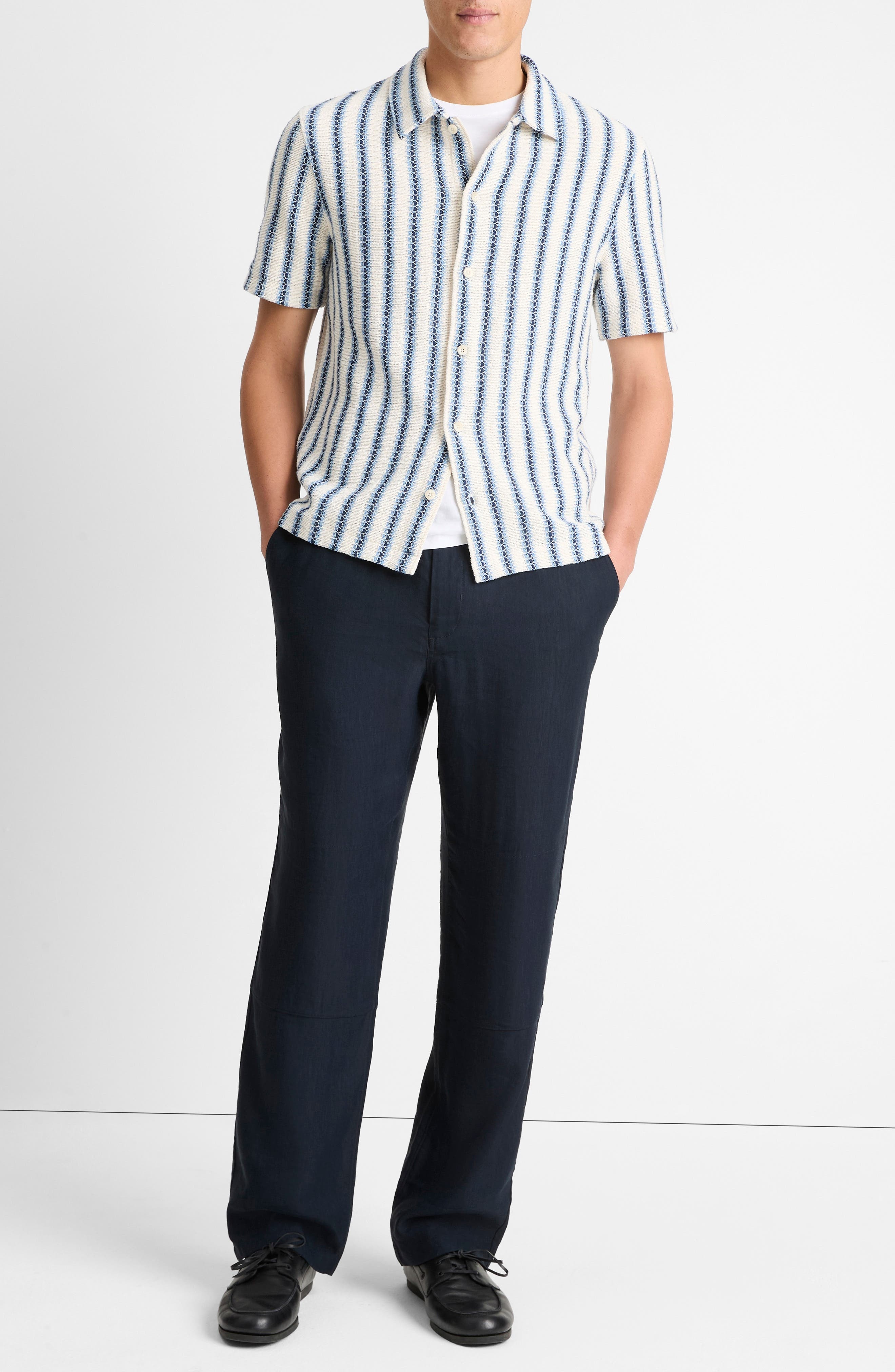 Vince Classic Fit Short Sleeve Button-Up Shirt in Cabo Blue Combo at Nordstrom - 3