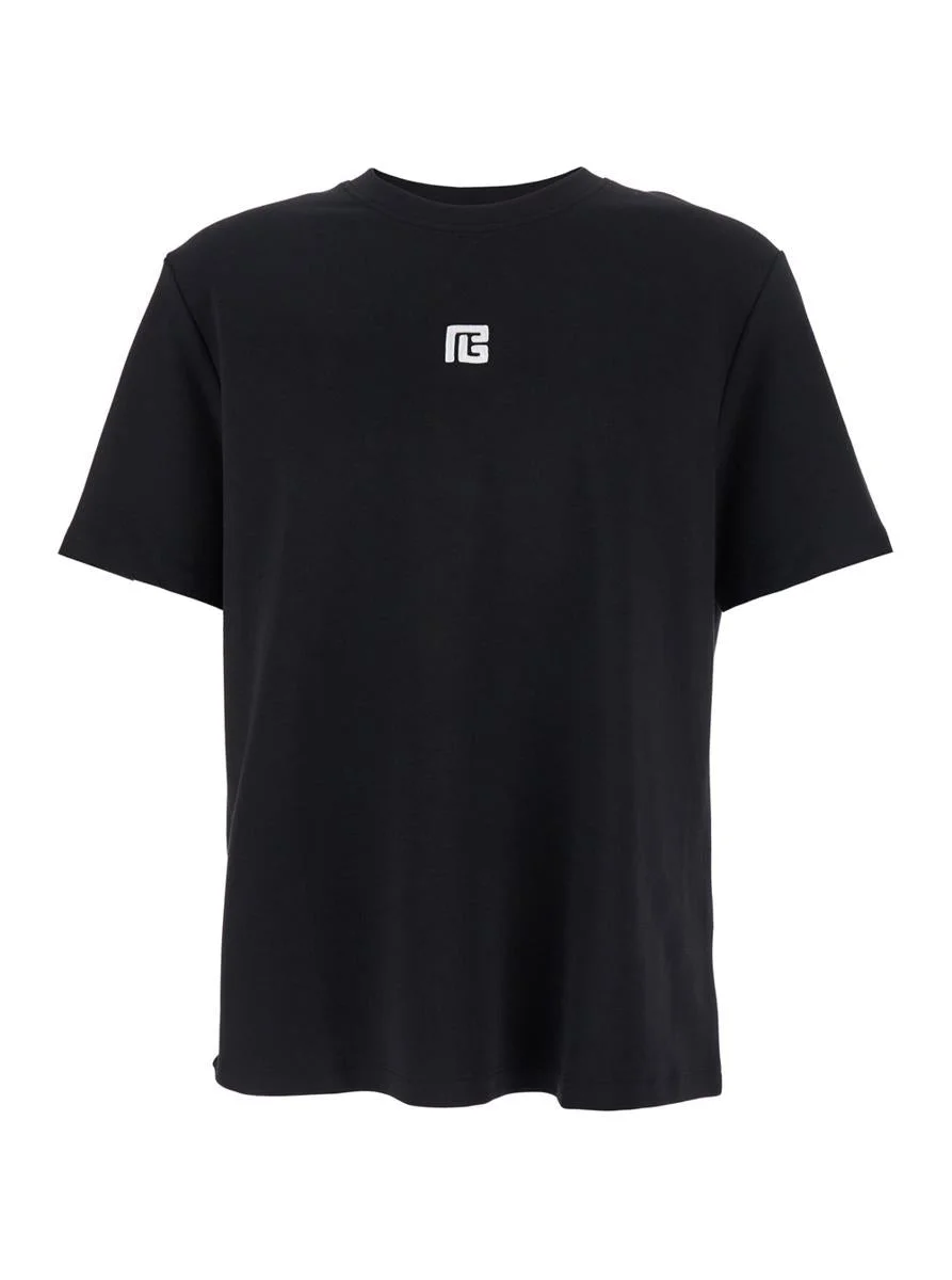 Balmain Black Crewneck T-Shirt With Logo Print On The Front In Cotton Man - 1