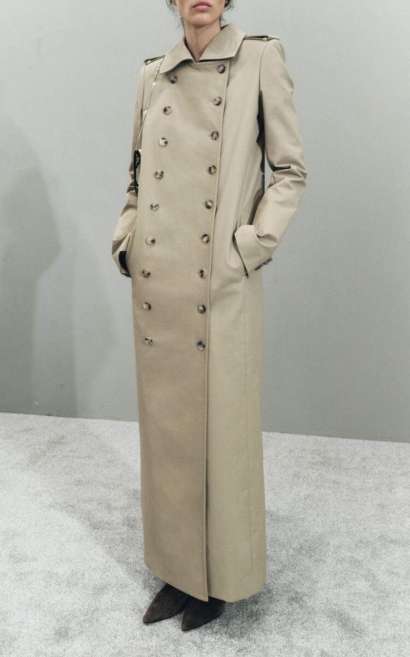 KHAITE Mallory Cotton-Nylon Double-Breasted Trench Coat khaki outlook