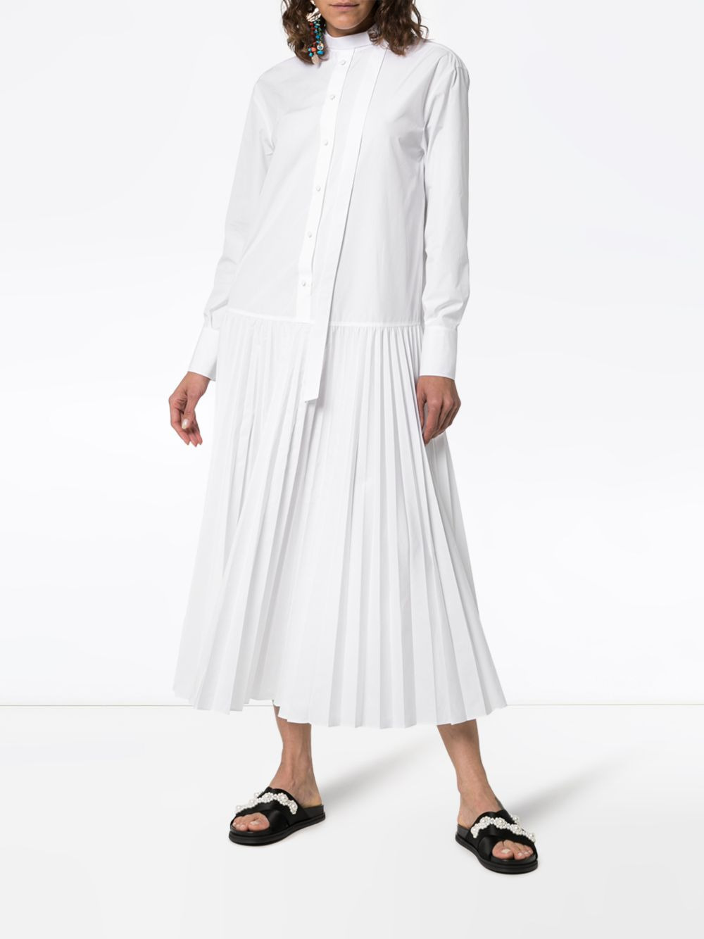 pleated cotton-blend poplin dress - 3