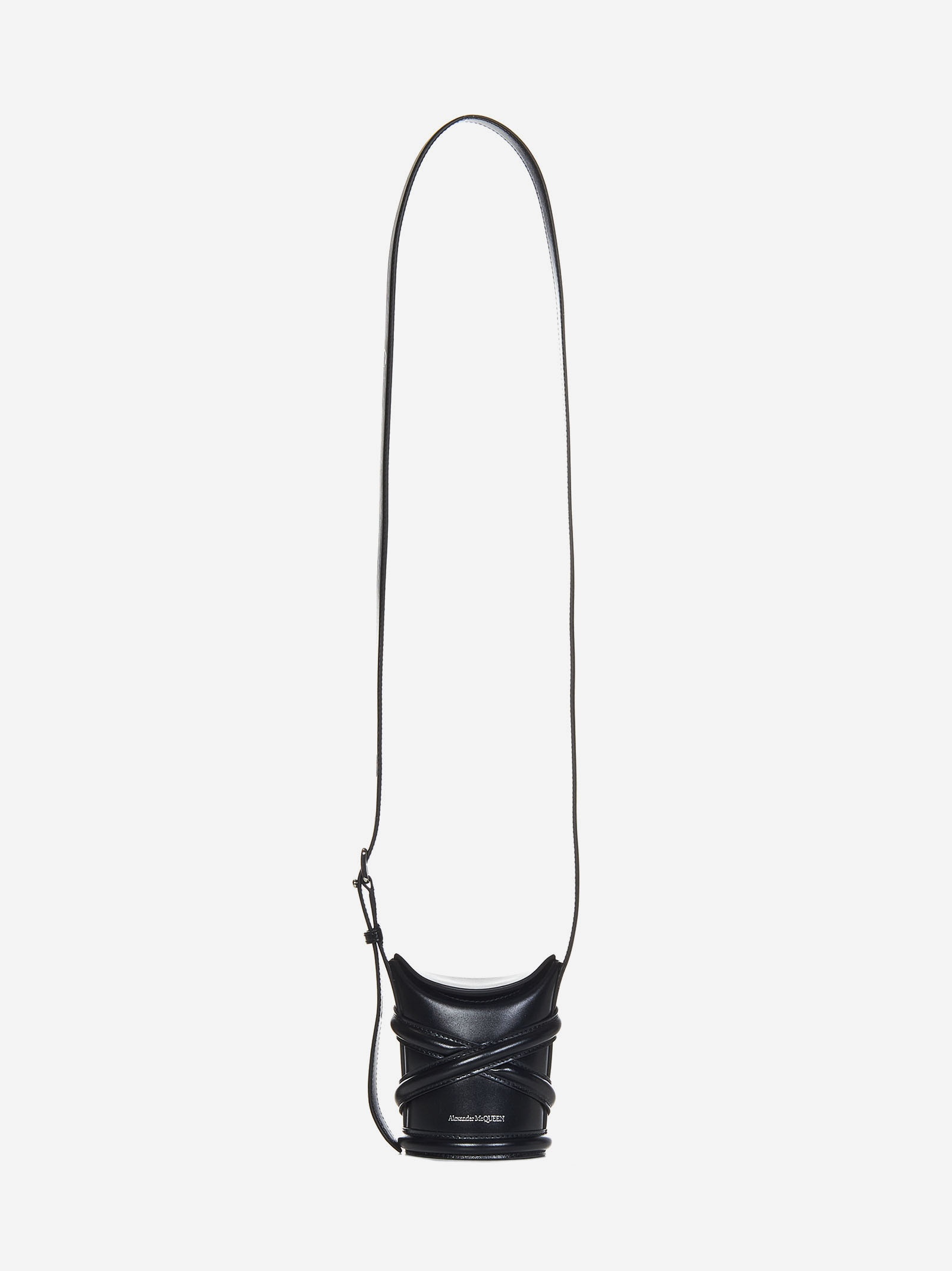 The Curve Mini black calfskin harness-style shoulder bag with shoulder strap. - 4