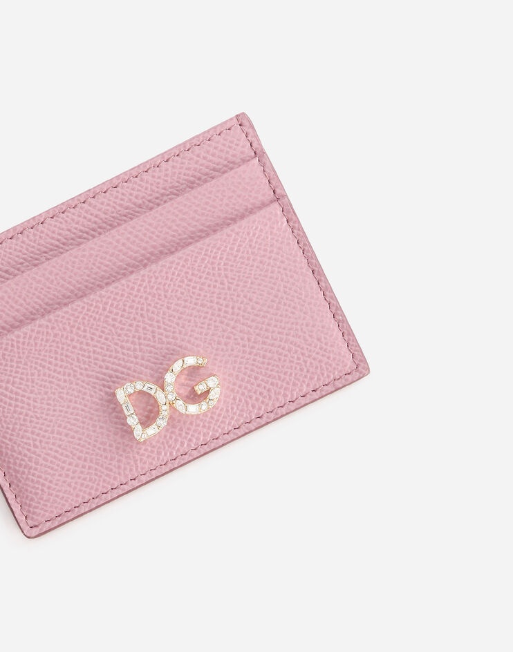 Dauphine calfskin card holder with rhinestone DG logo - 4