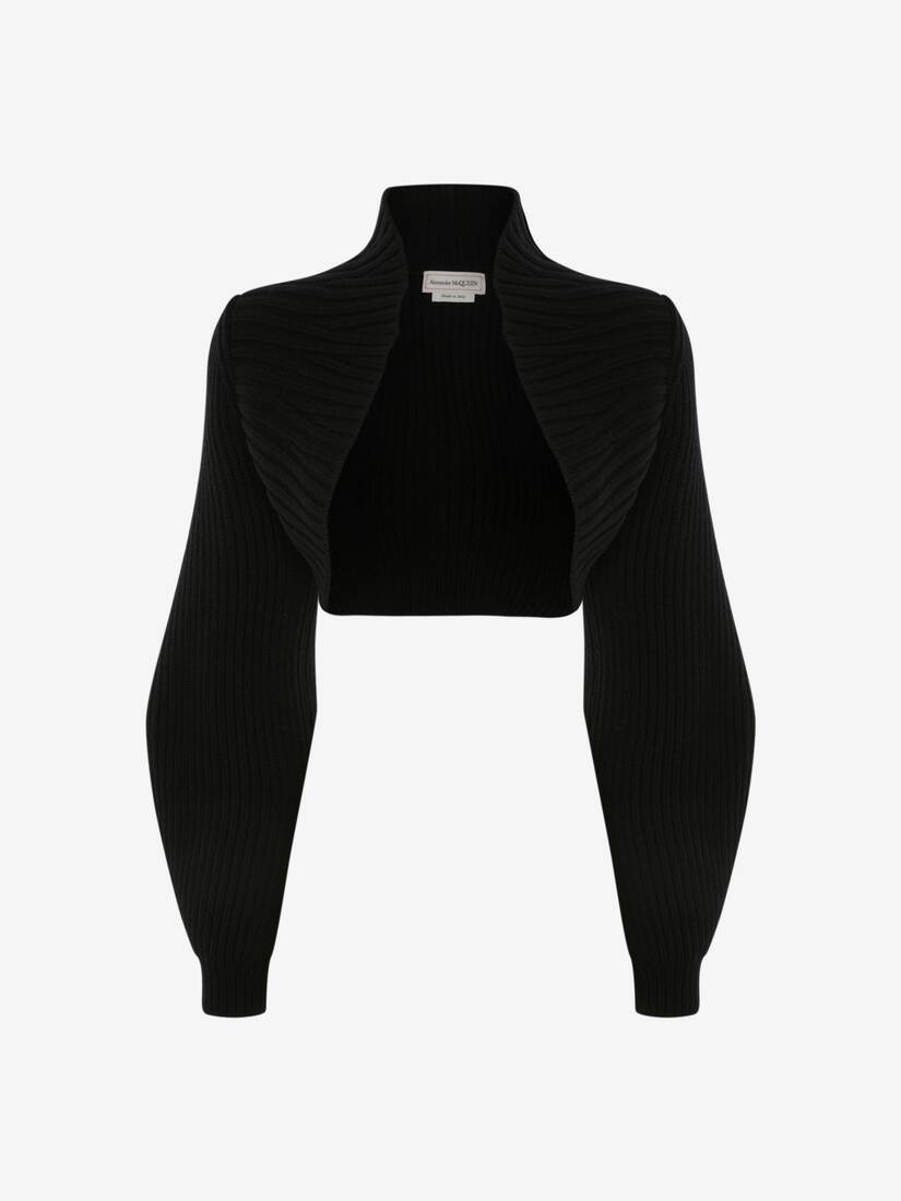 Rib Knit Wool Shrug in Black - 1