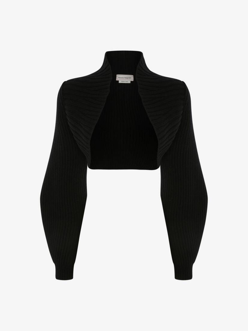 Rib Knit Wool Shrug in Black 1