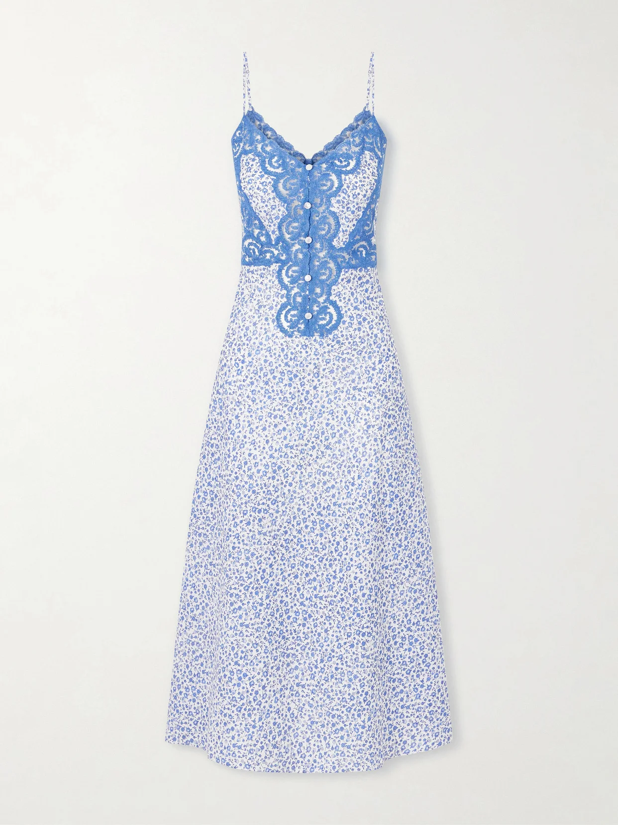 Palmira Floral-print Lace-trimmed Cotton Maxi Dress - 1