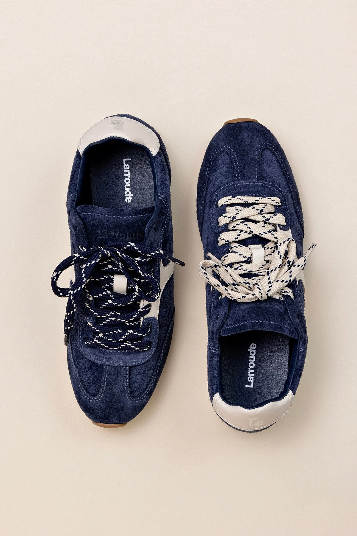 Larroudé Stella Sneaker In Navy Suede and Ivory Leather - L415