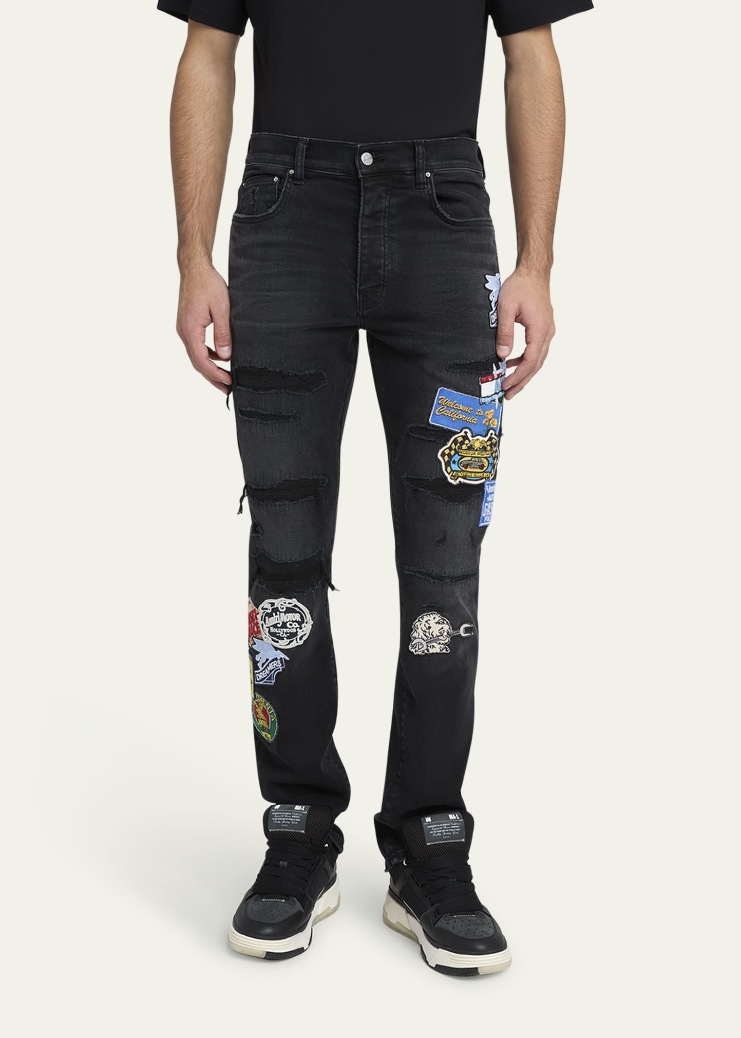 Men's Patchwork Slim-Fit Distressed Jeans - 4