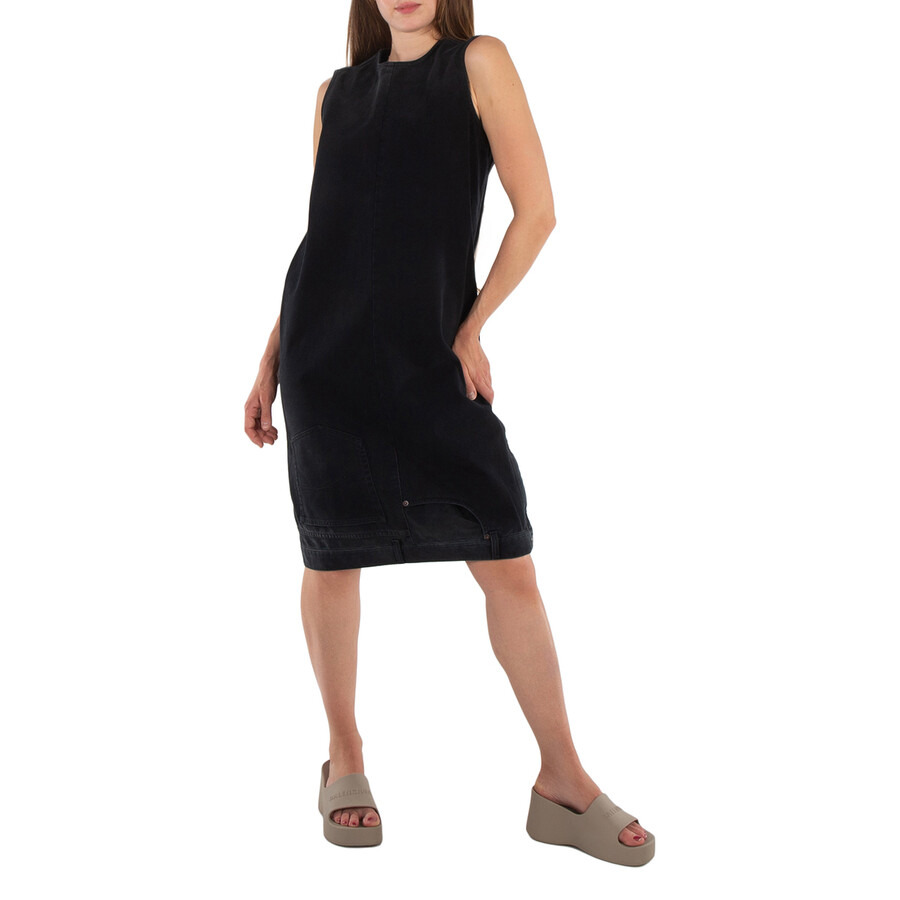 Balenciaga Sunbleached Black Upside Down Denim Midi Dress - 1