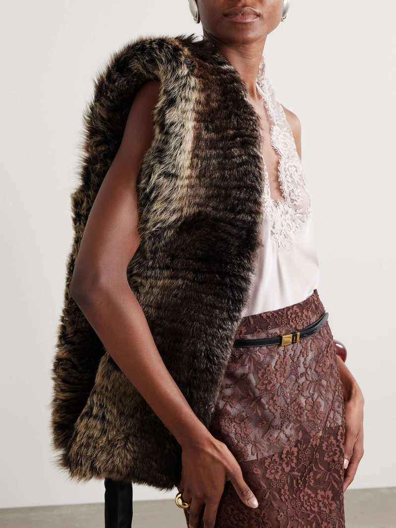 SAINT LAURENT Silk satin-trimmed shearling scarf outlook