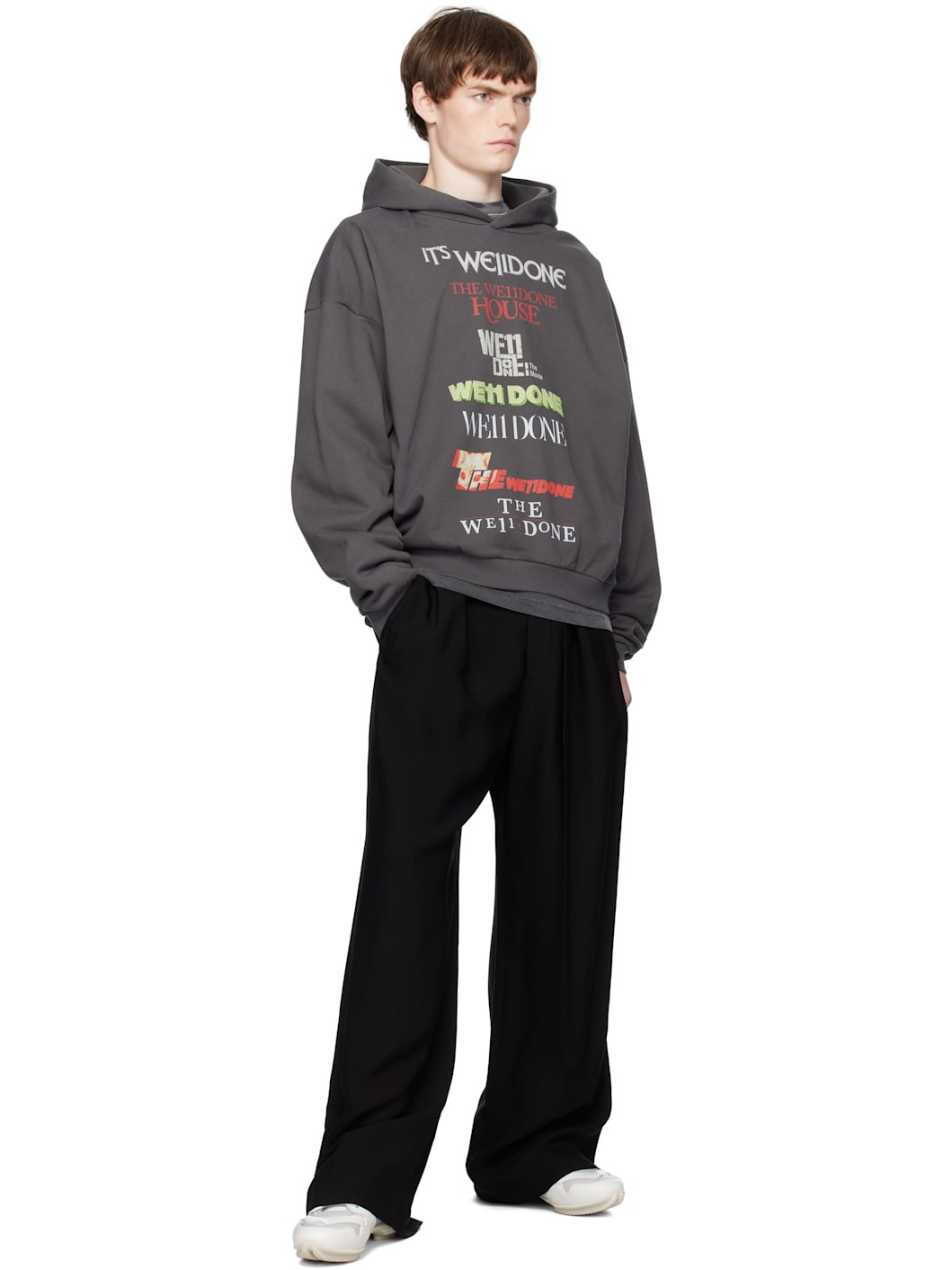 Gray Multi Logo Print Hoodie - 4