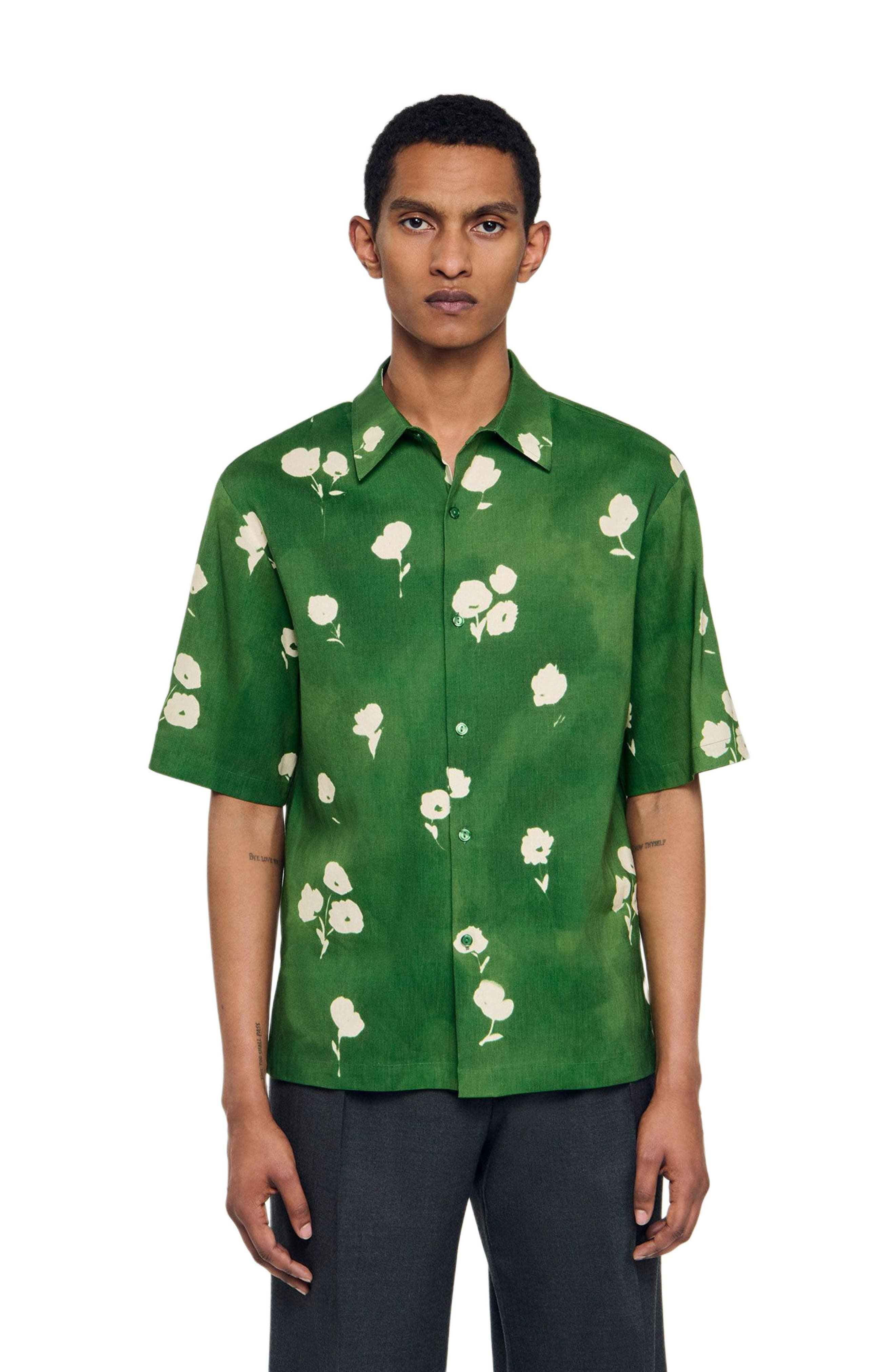 SANDRO Abstract Floral Shirt in Lime at Nordstrom - 3