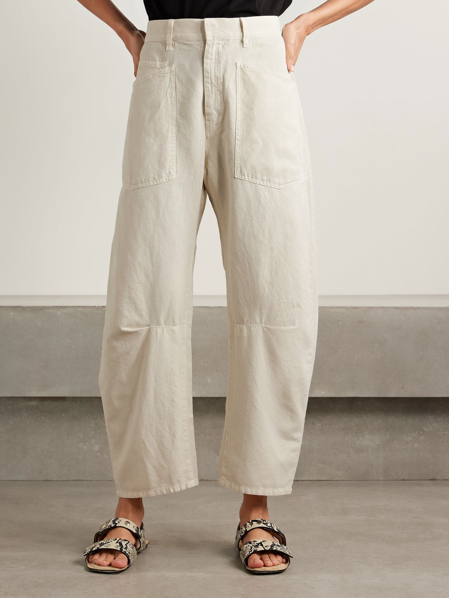 Shon cotton and linen-blend twill tapered pants Ecru - 3