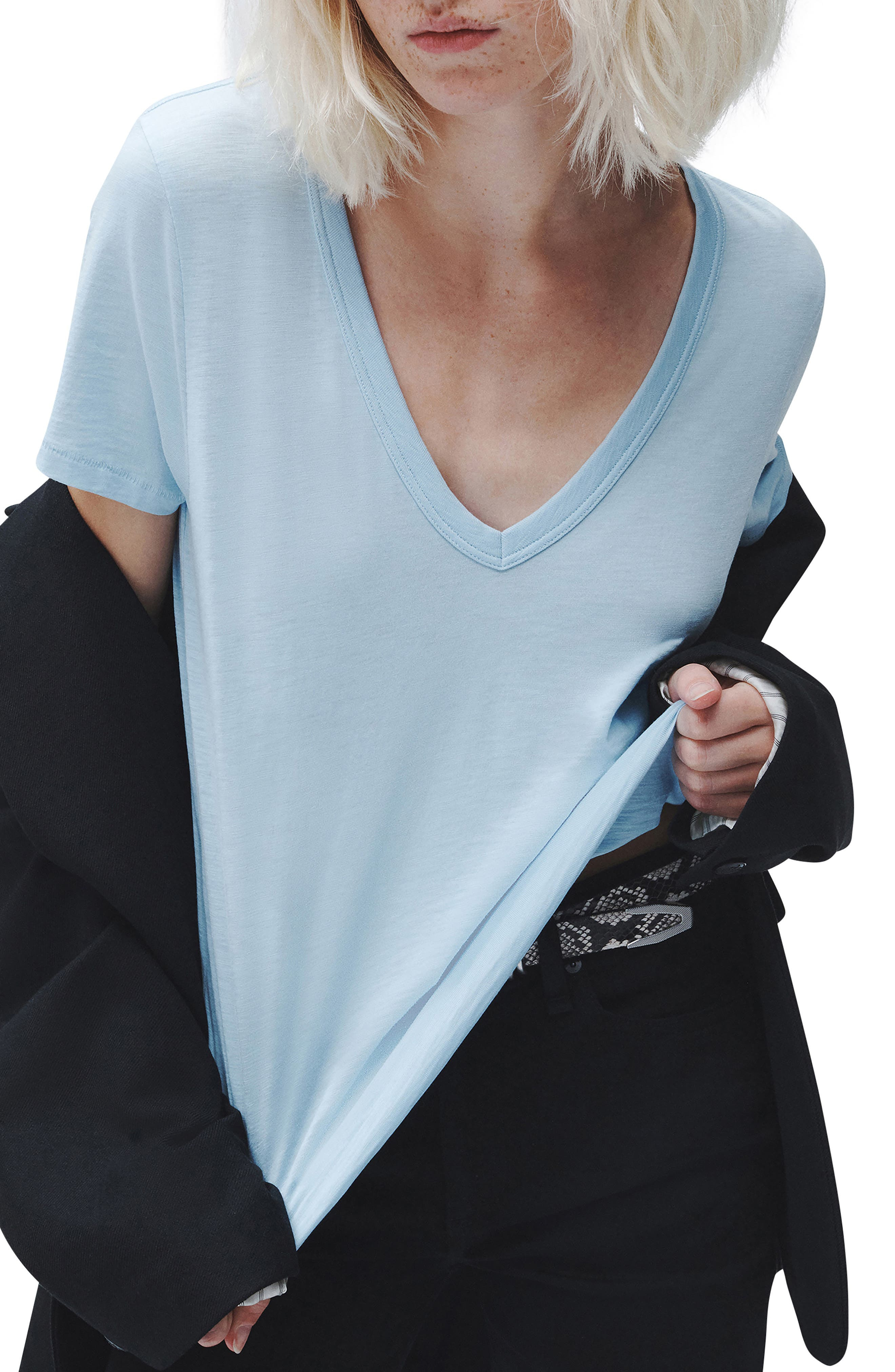 rag & bone The Slub V-Neck Organic Pima Cotton T-Shirt in Raindrop at Nordstrom - 6
