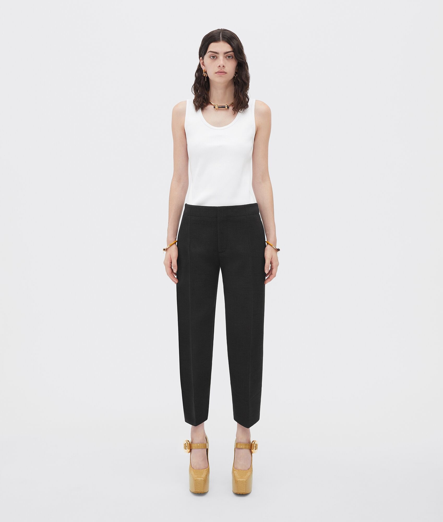 curved shape double wool trousers - 1