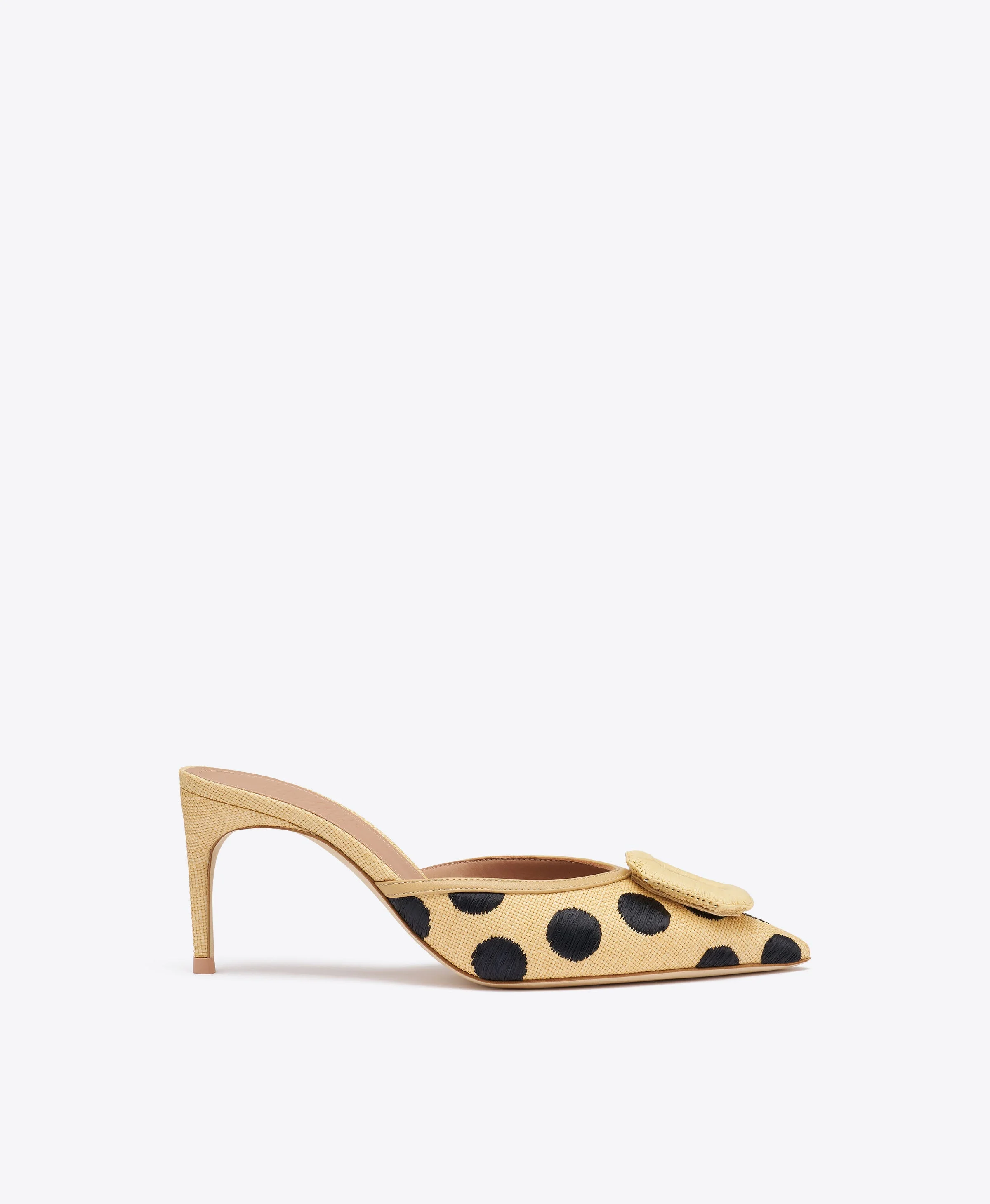 Mona 70 Beige Polka-Dot Raffia Mules - 1
