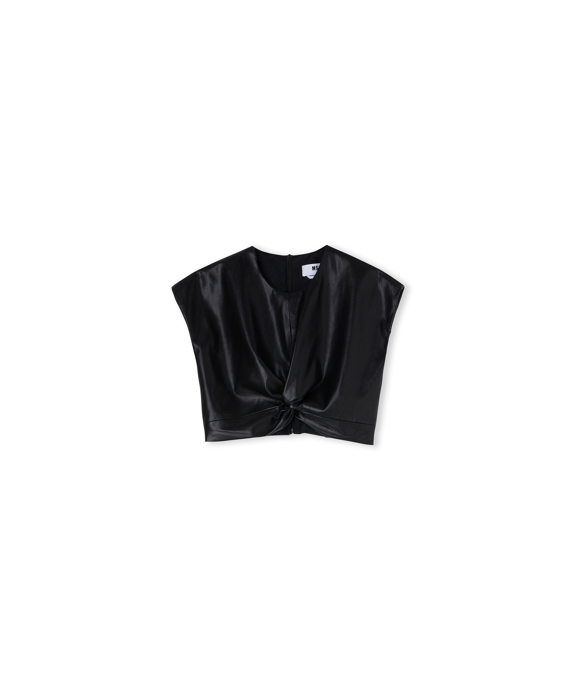 Faux leather crop top with crossover detail - 3