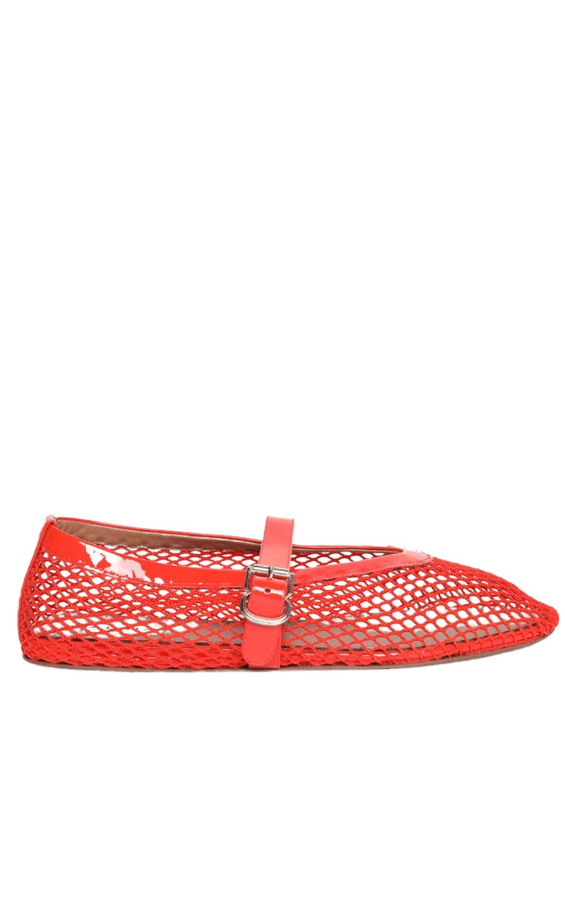 Leather-trimmed fishnet ballet flats - 1