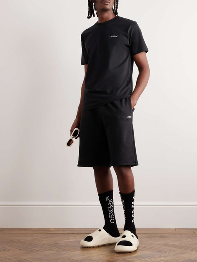 Off-White Straight-Leg Logo-Print Embroidered Cotton-Jersey Drawstring Shorts outlook