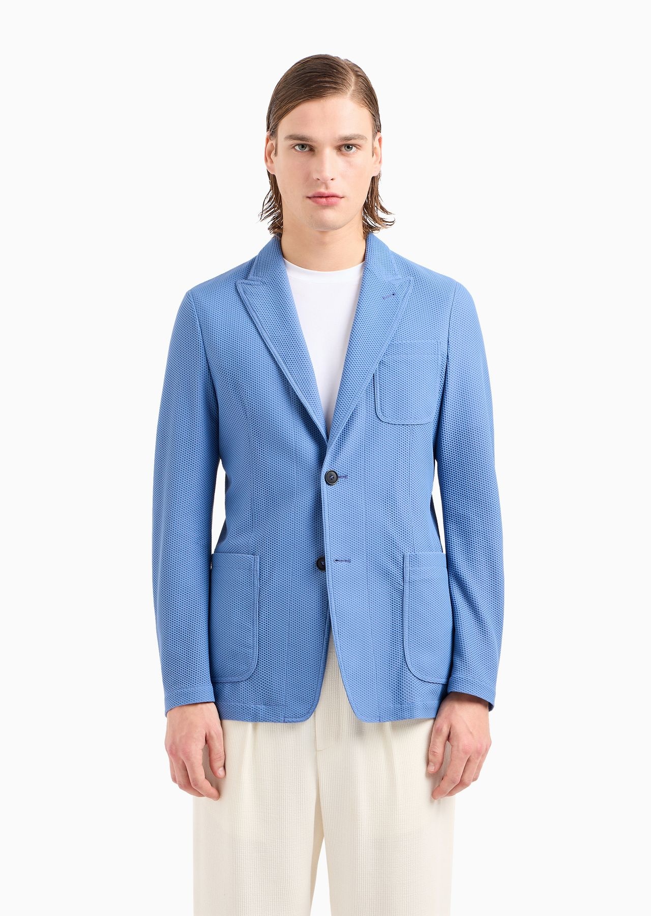 Single-breasted jacket in technical waffle fabric - 2