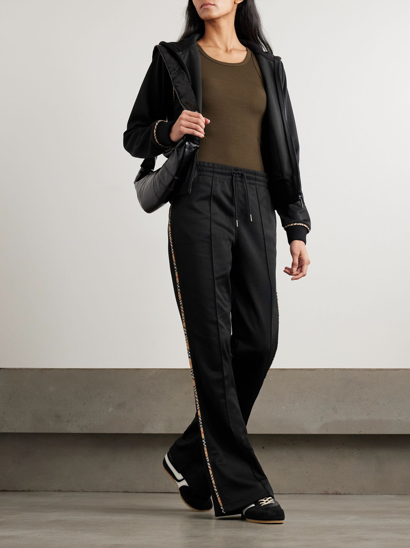 Burberry Checked piqué-trimmed jersey flared track pants Black outlook