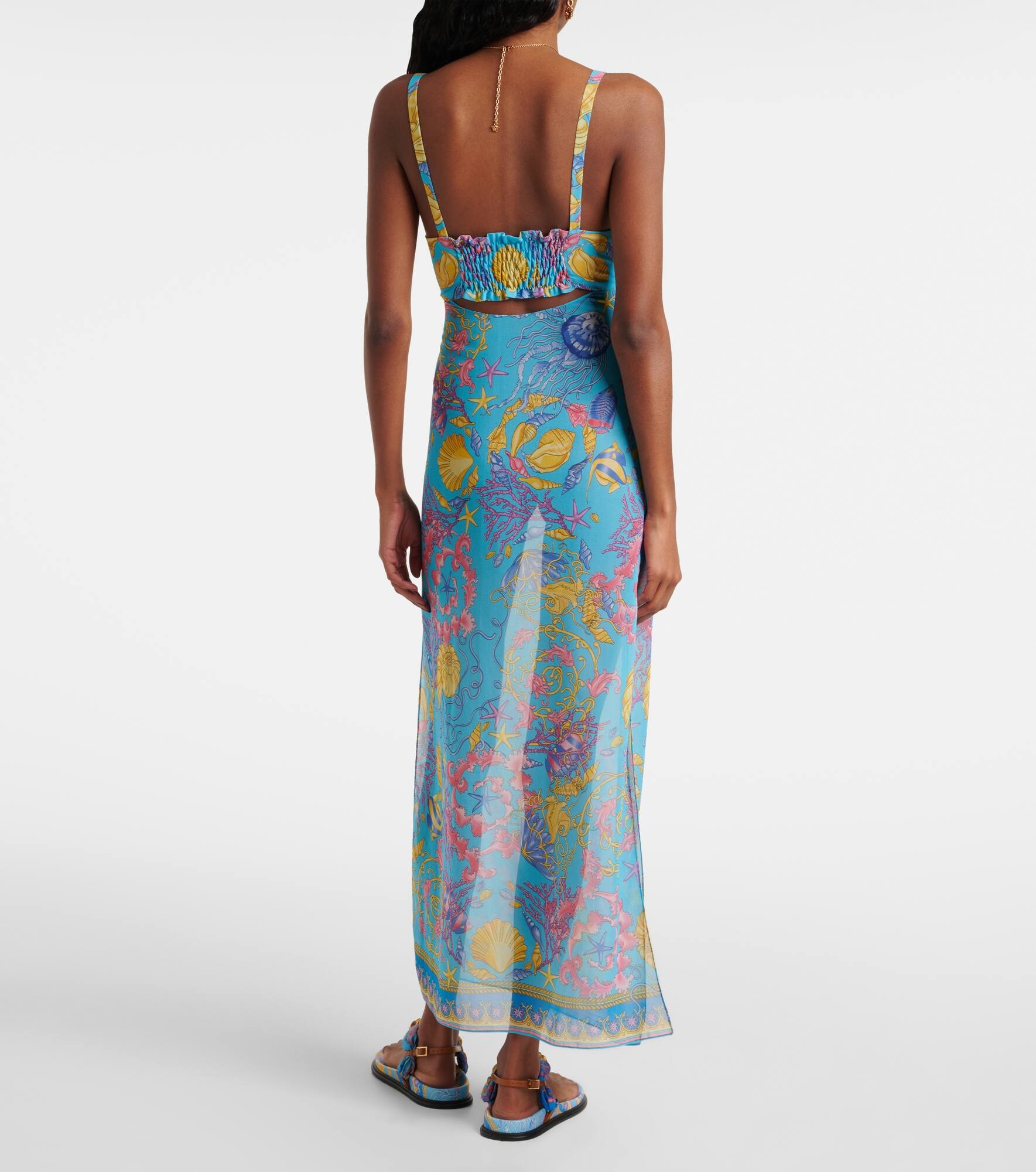 Printed cutout semi-sheer maxi dress - 3