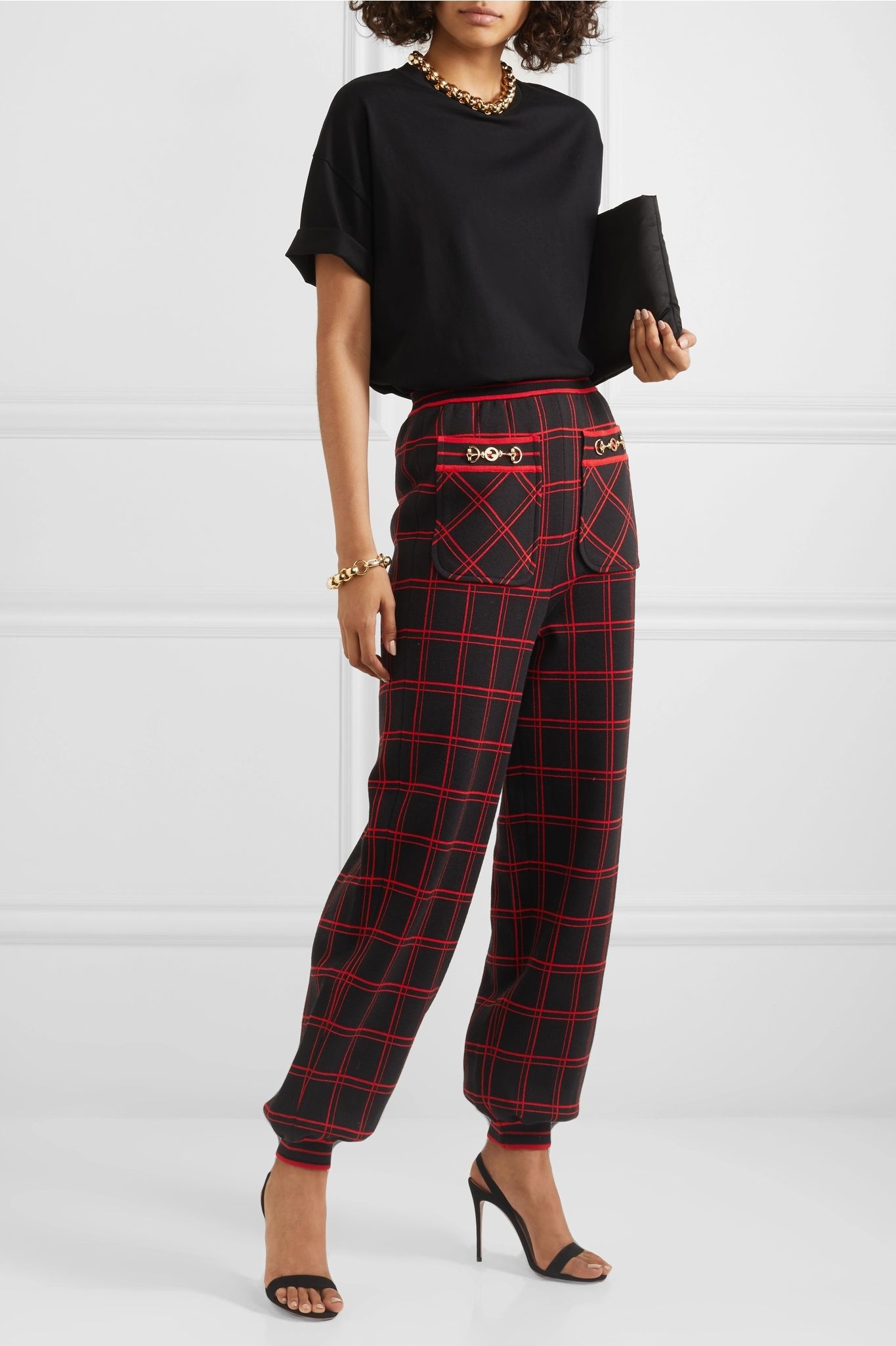 Embellished checked wool track pants - 2