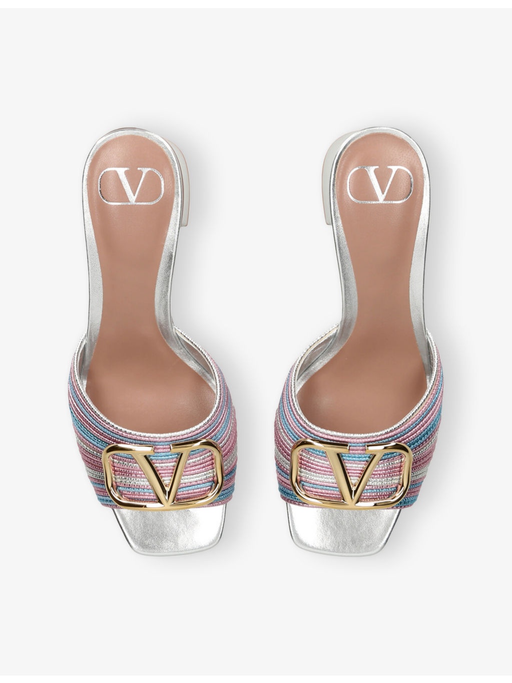 VLogo Signature Crochet Metallic Heeled Leather Mules - 2