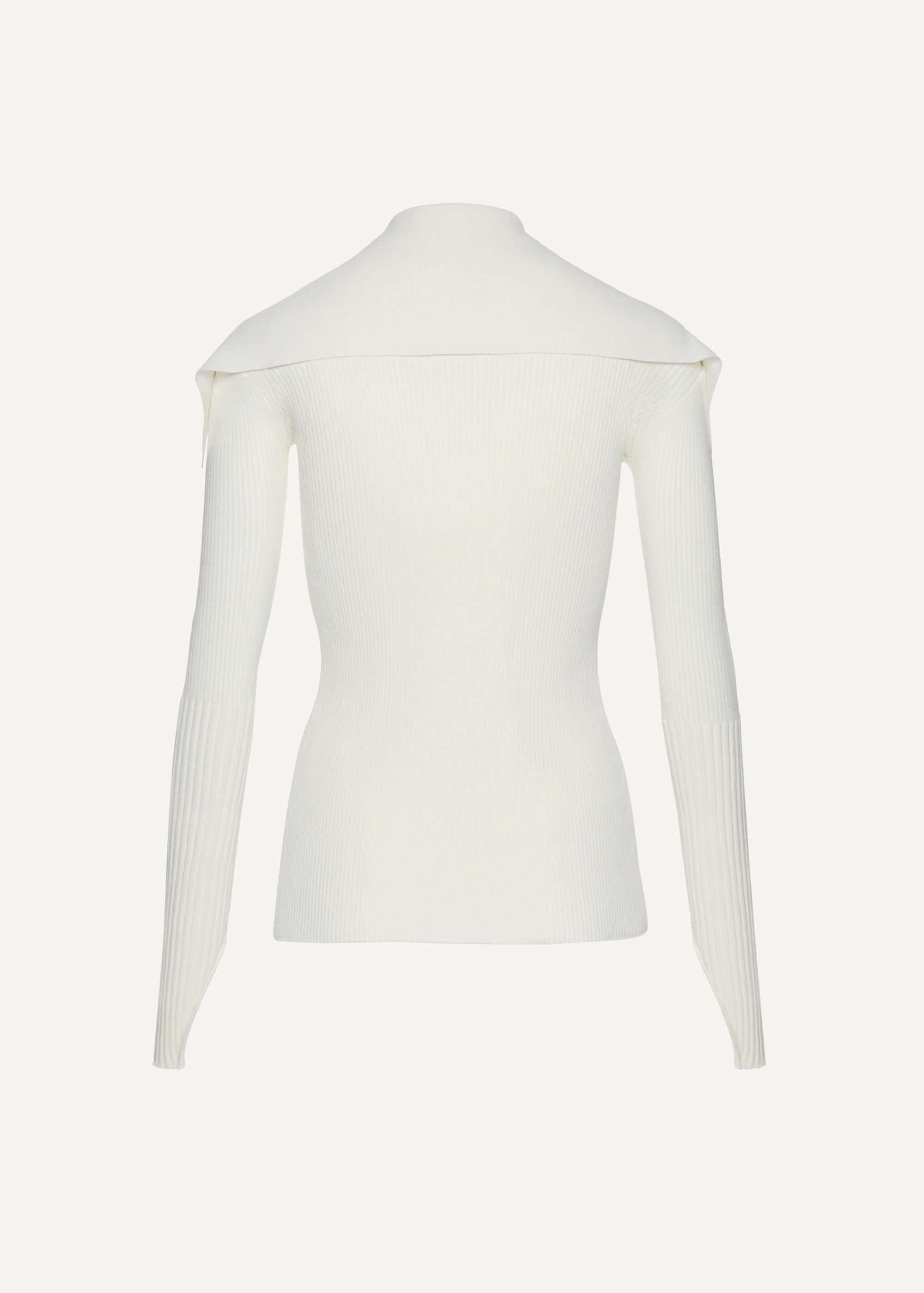 Ribbed cardigan with tie-collar in white - 2