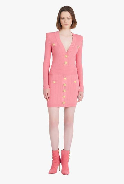 Balmain Short salmon pink eco-designed knit dress with gold-tone buttons outlook