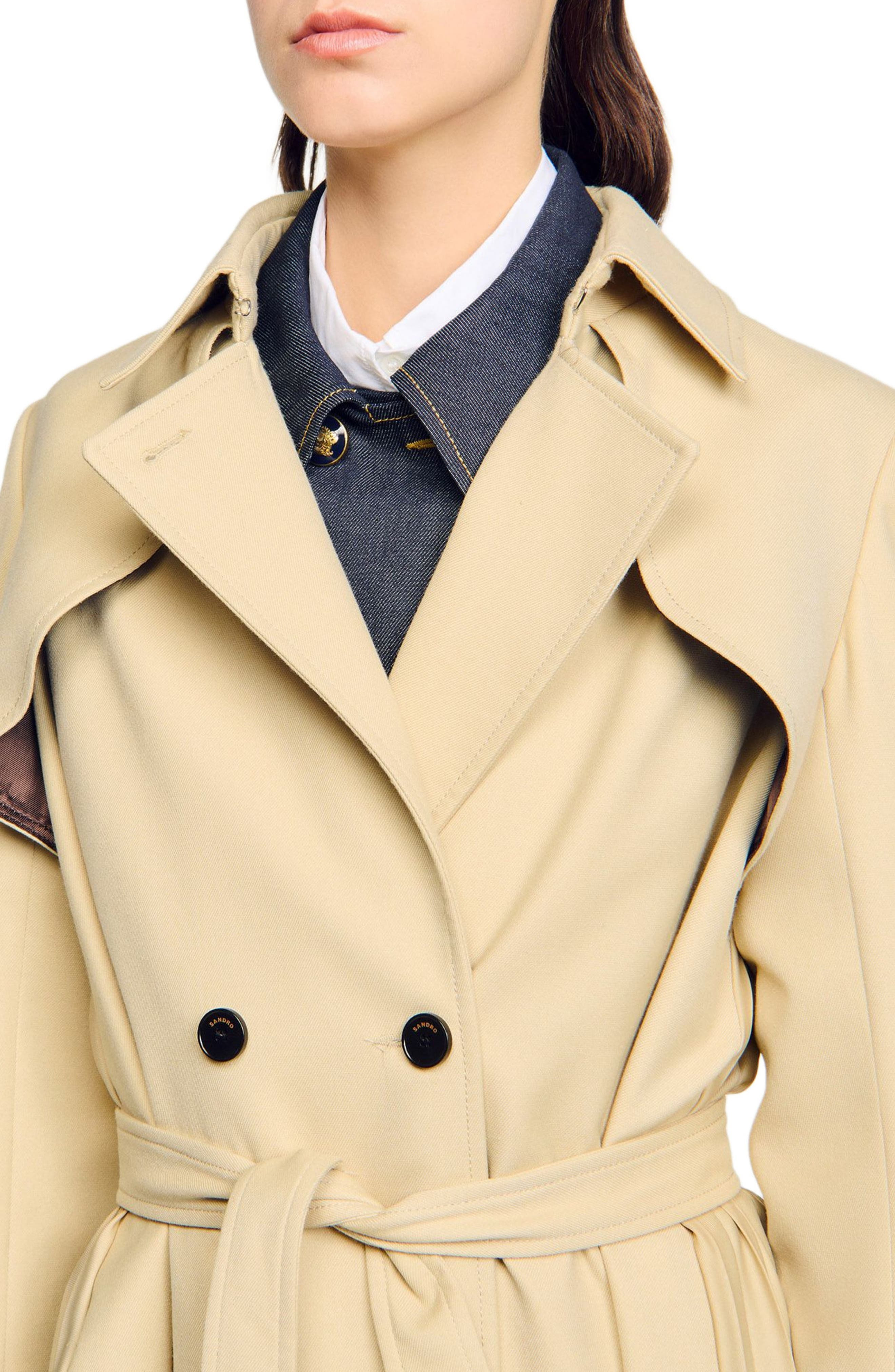 SANDRO Belted double-breasted trench in Beige at Nordstrom - 4