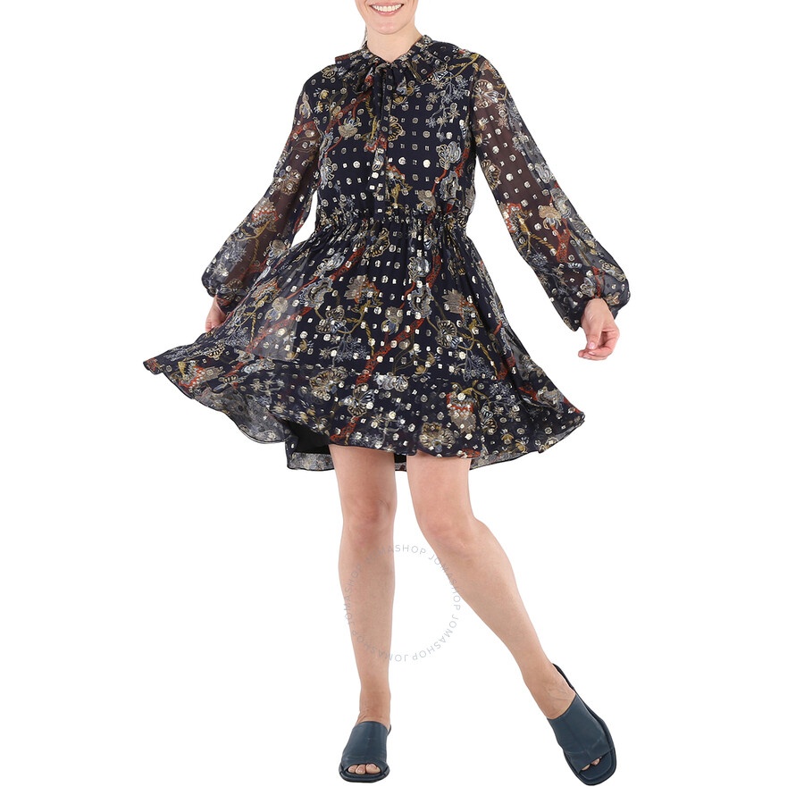 Chloe Blue Floral Silk Georgette Dress - 5