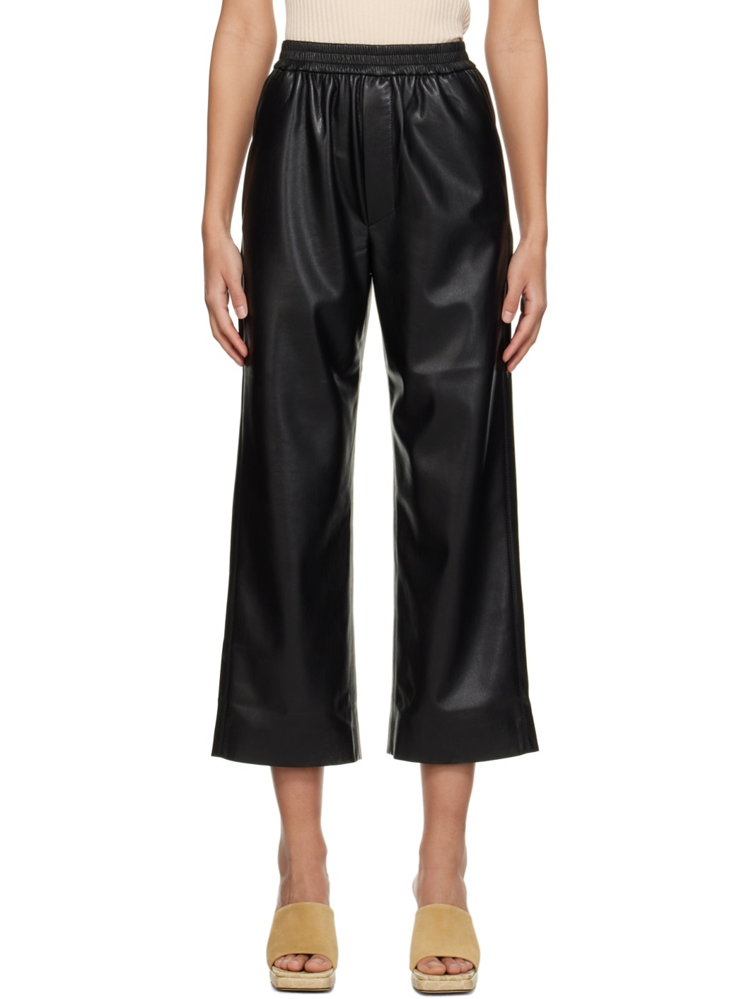 Black Odessa Vegan Leather Trousers - 1