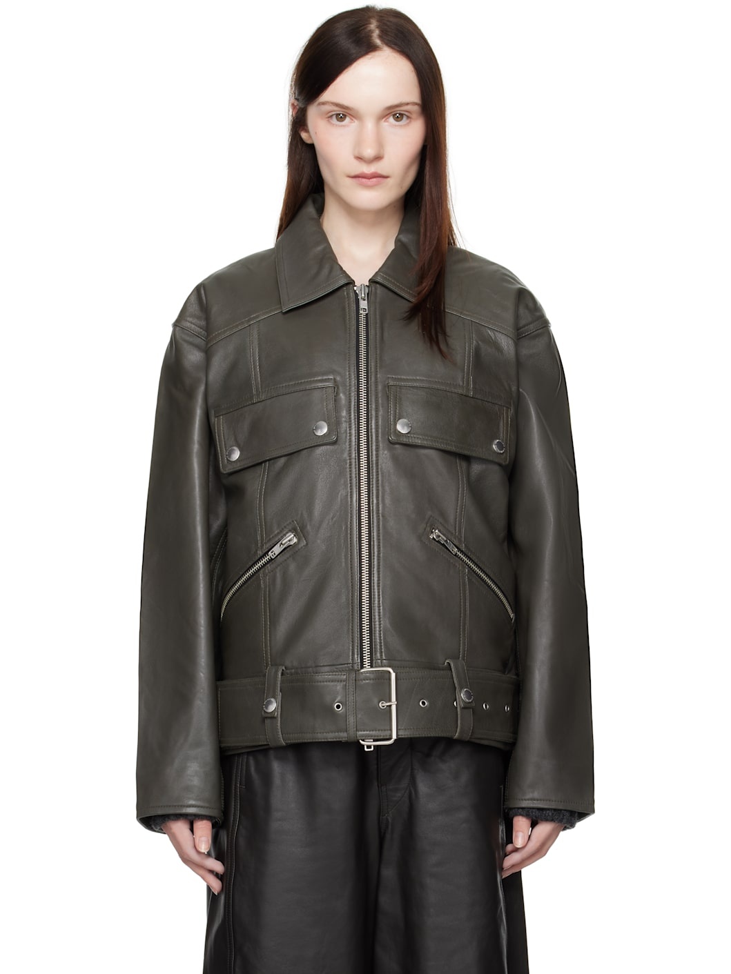 Gray Yara Leather Jacket - 1