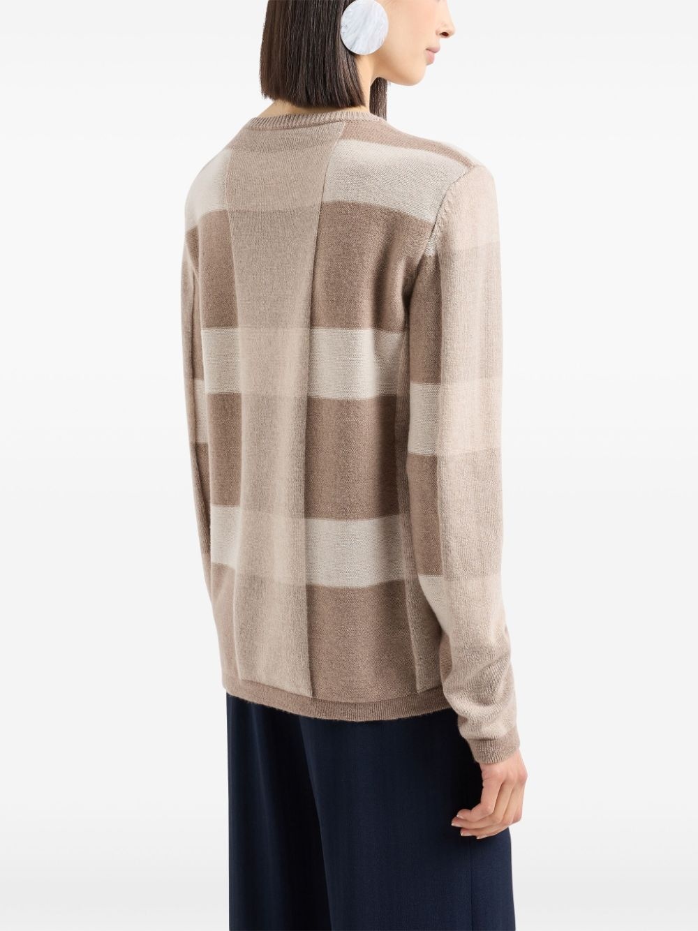 plaid long-sleeve knitted top - 3