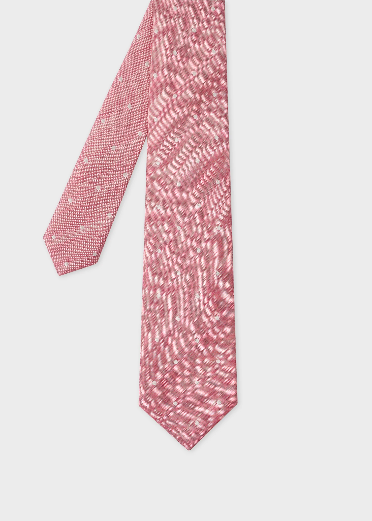 Pink Linen-Silk Blend Oxford Polka Dot Tie - 1