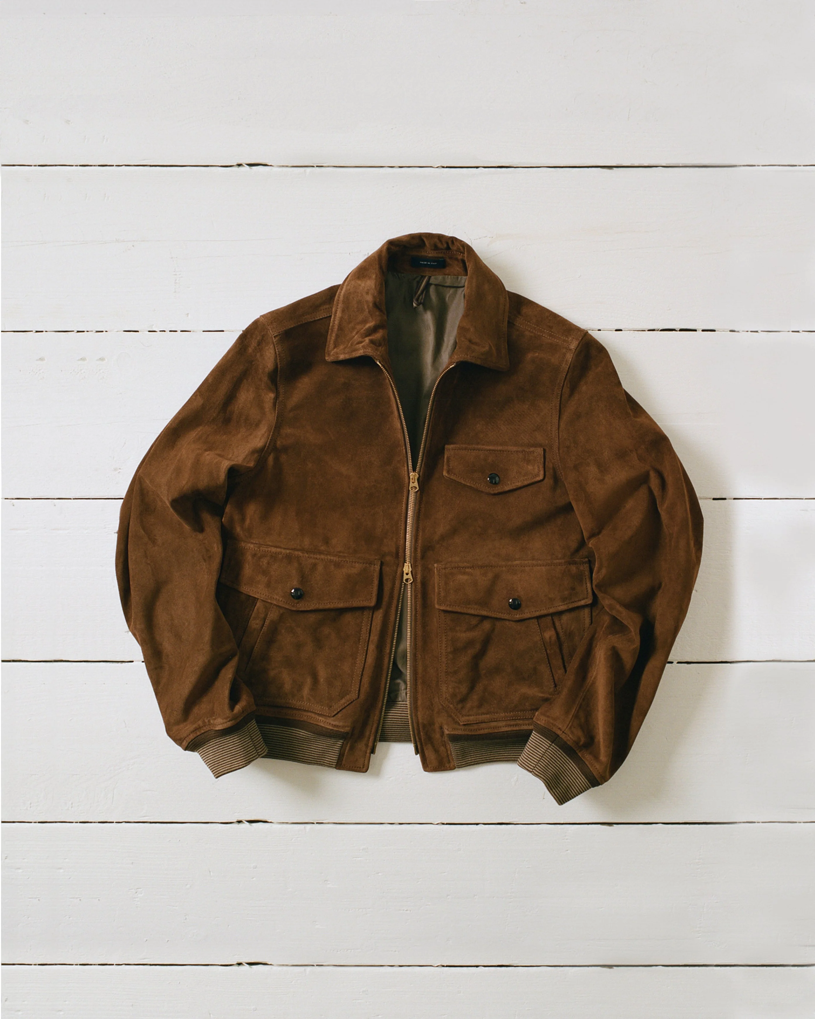 Tobacco Heavyweight Suede A-2 Bomber Jacket - 1
