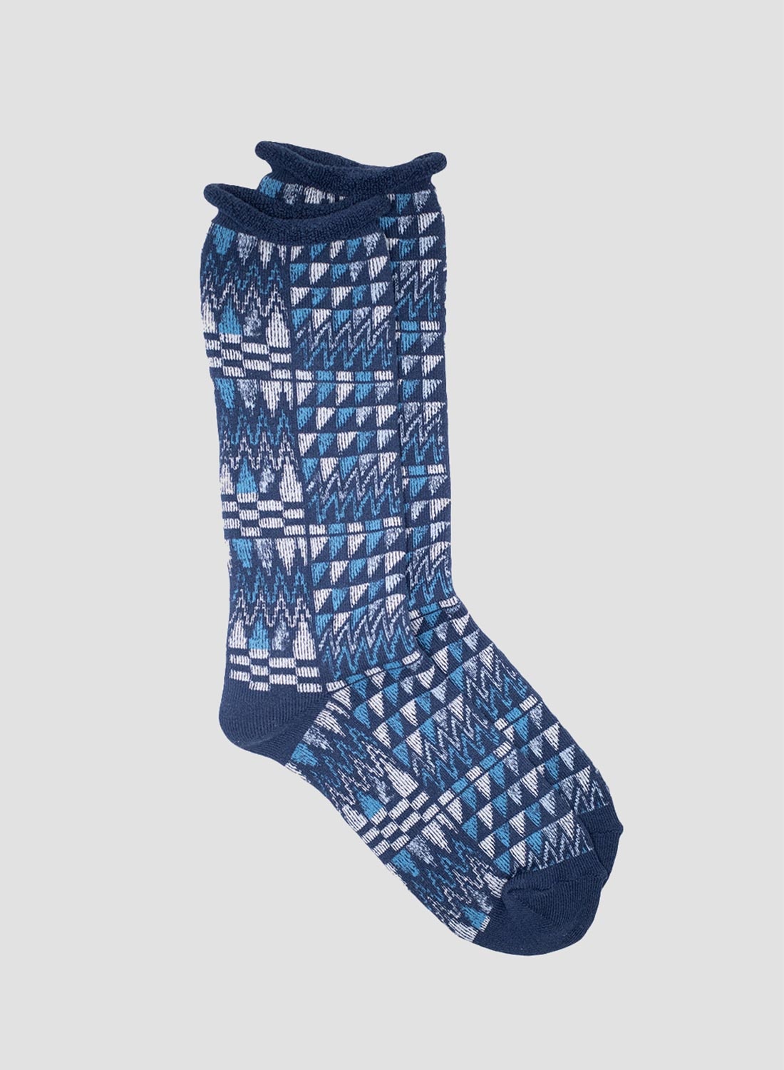 Kinari Tokyo Cotton Salish Rug Crew Sock in Blue - 1