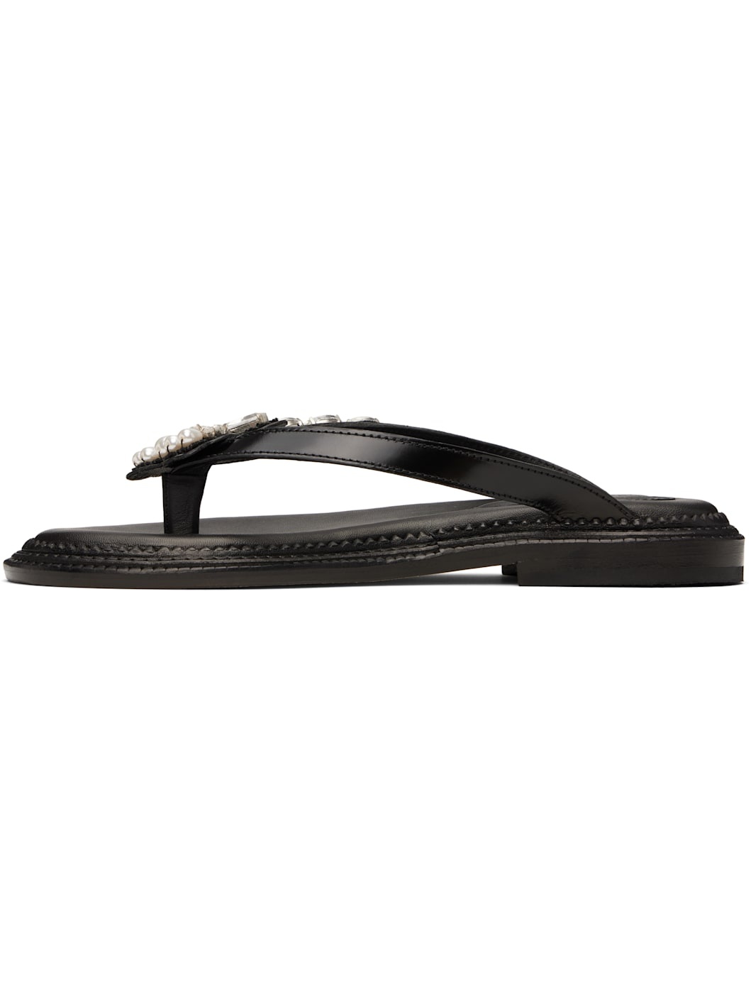 Black Embellished Flower Flip-Flops - 3