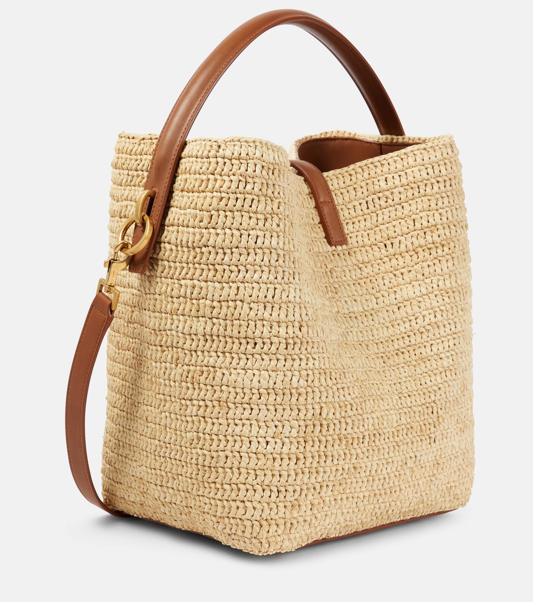 Le 37 leather-trimmed raffia bucket bag - 4