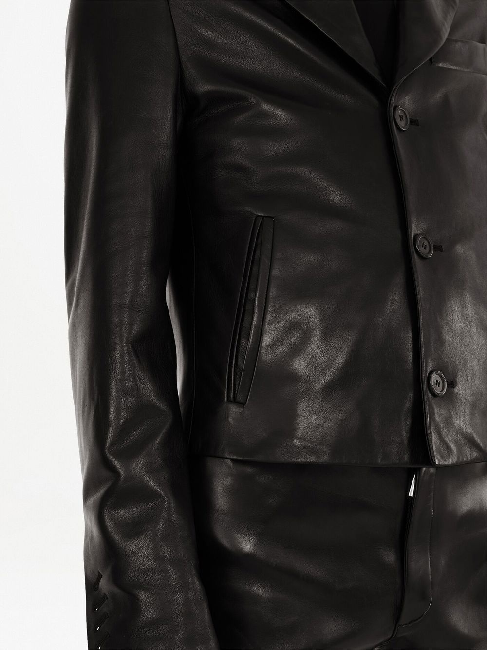 slim-cut single-breasted leather blazer - 5