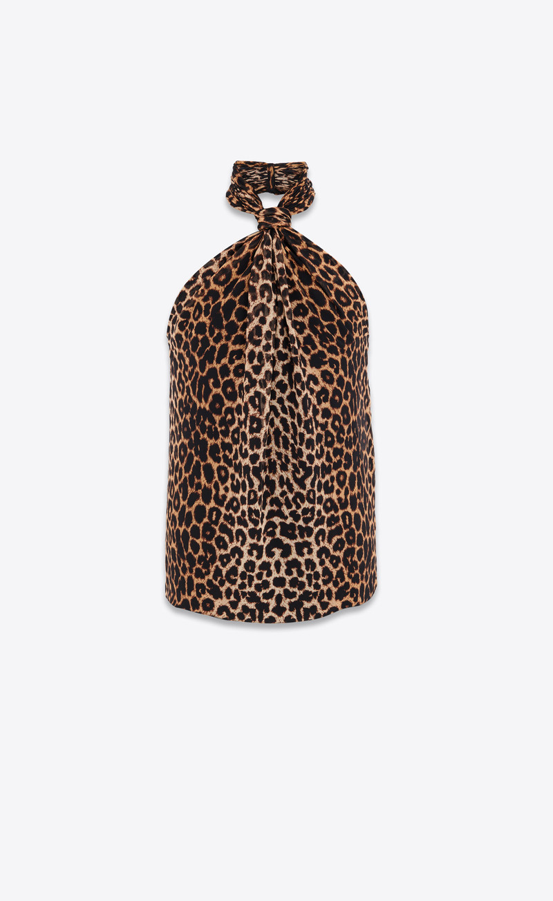 halter top in leopard silk georgette - 1