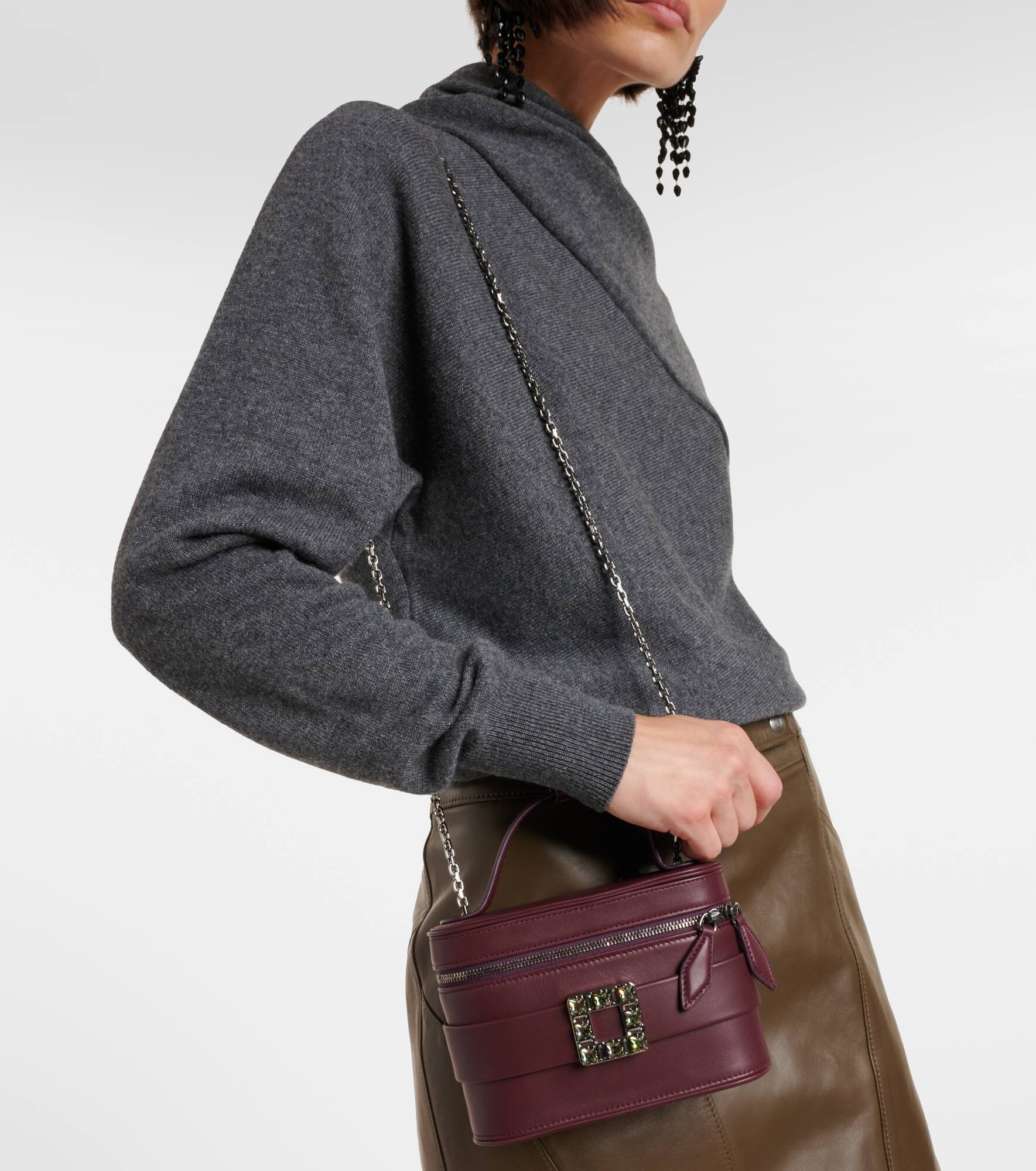 Vanity embellished leather tote bag - 6
